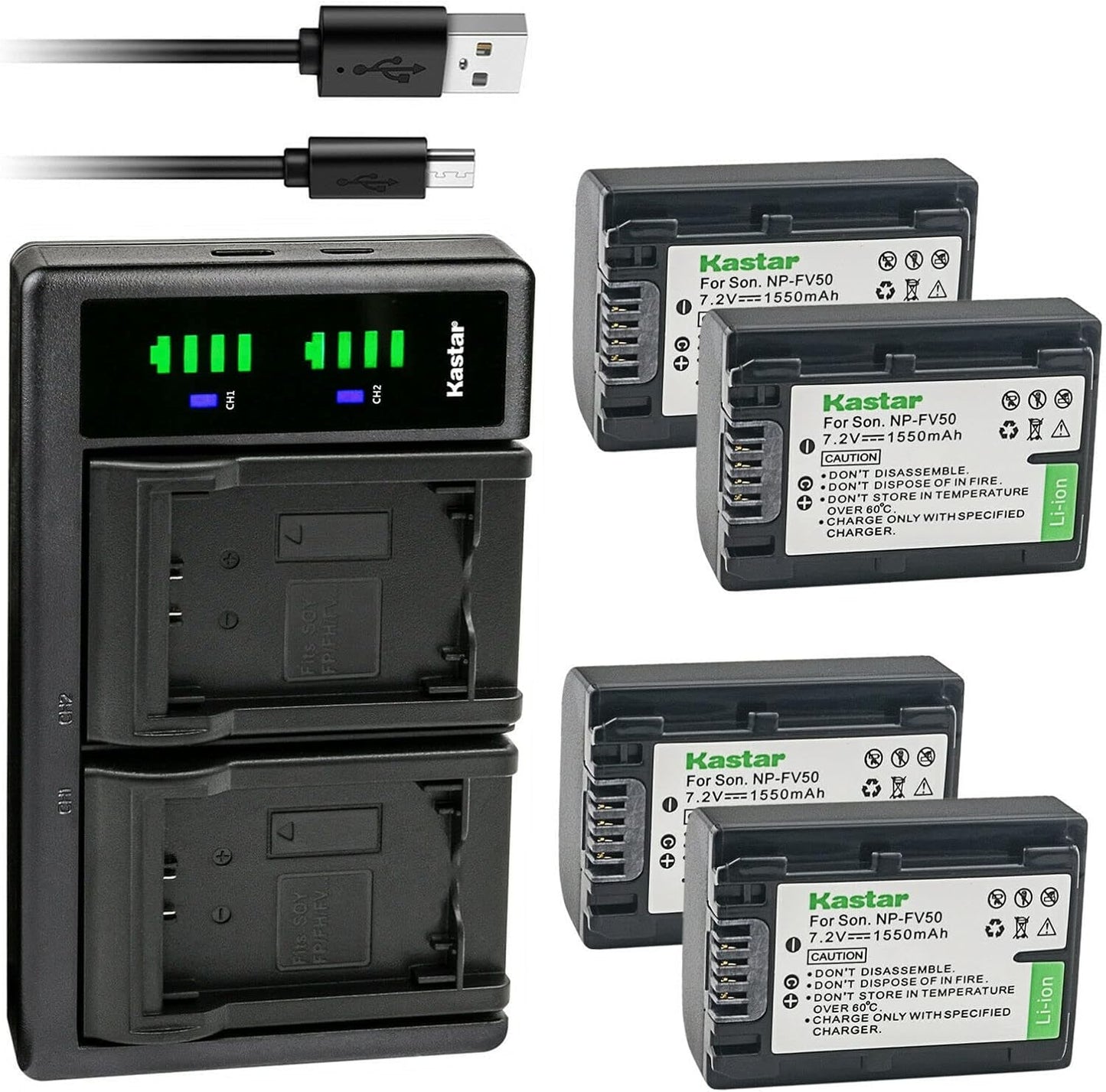 Kastar 4-Pack Battery and USB Charger for Sony NP-F Series