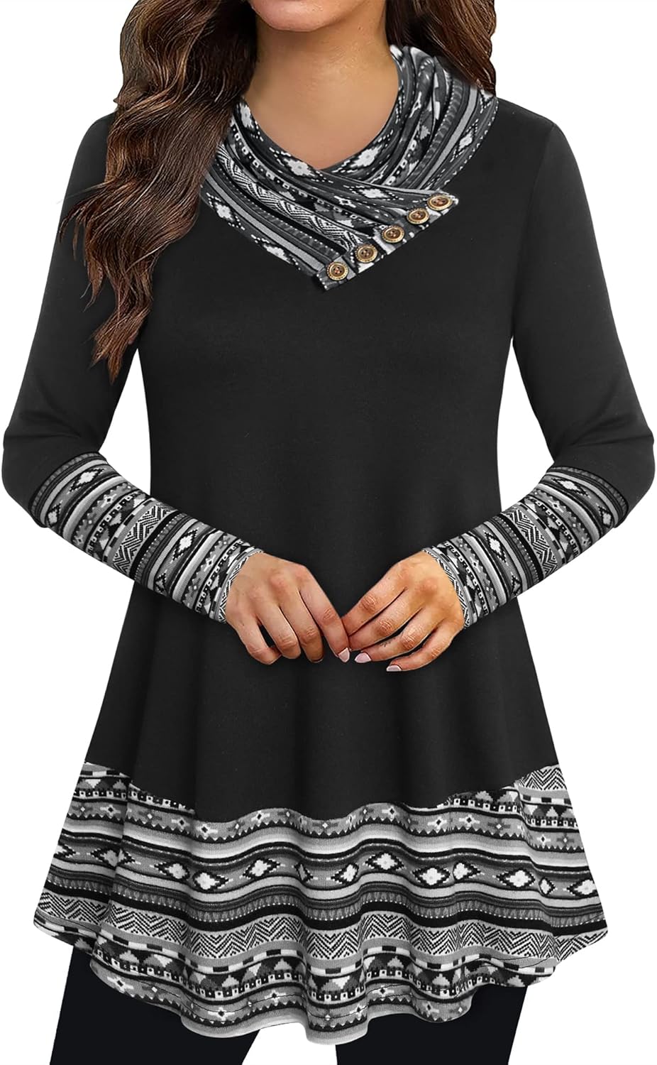Cowl Neck Tunics Long Sleeve Casual A-Line Top Blouse Review