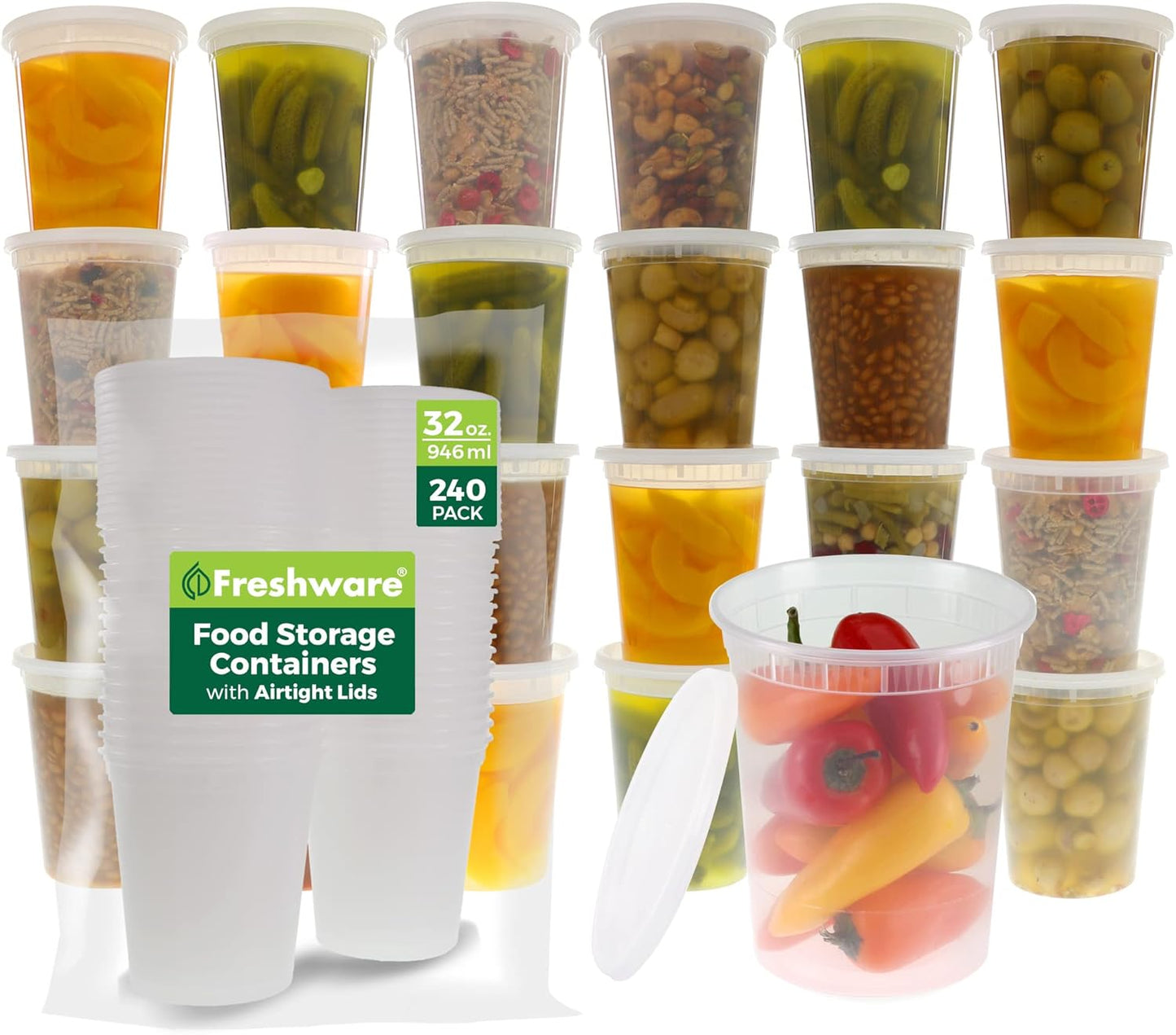 Freshware 32 oz Food Storage Containers for Meal Prep & More