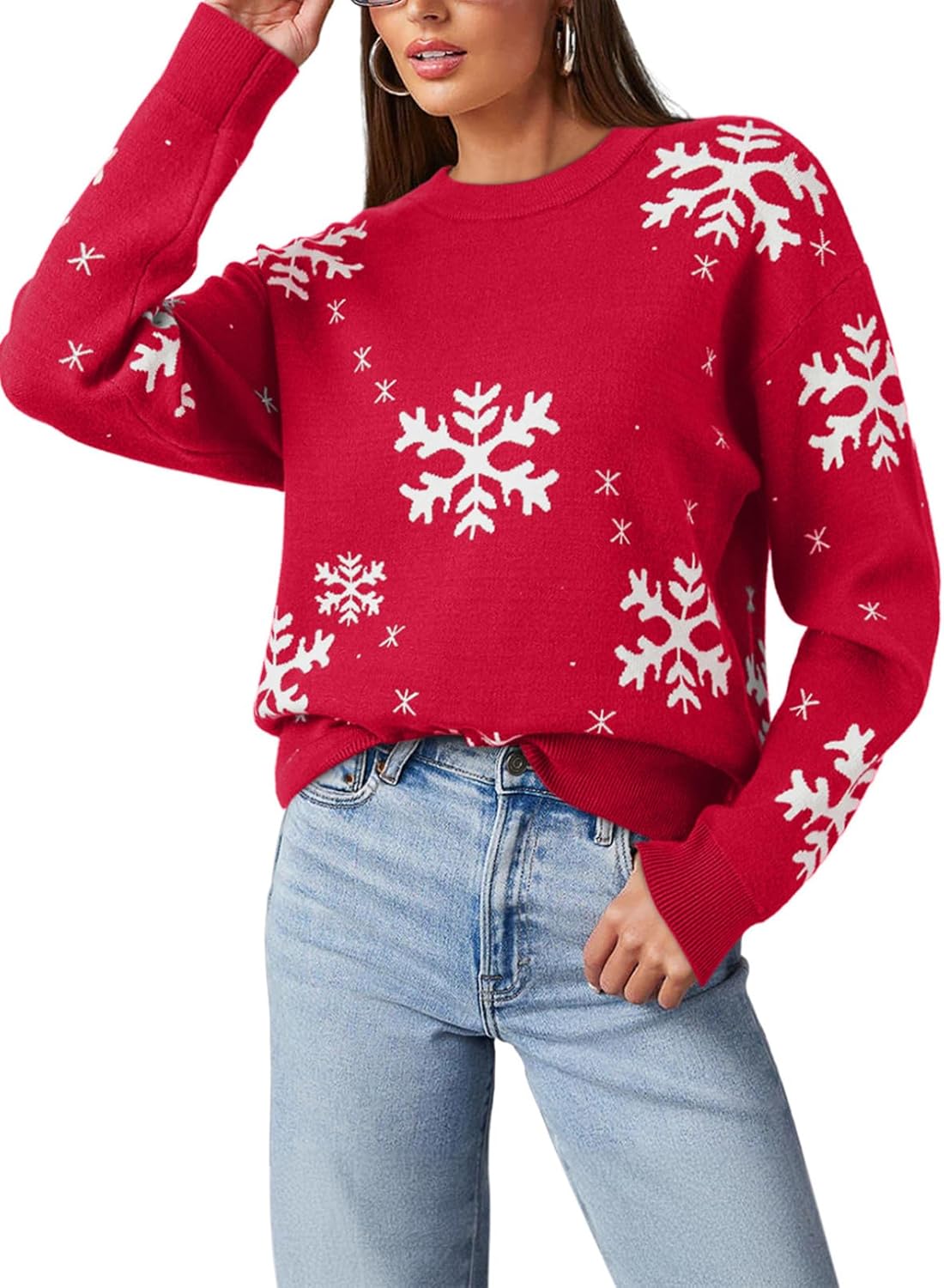 Dokotoo Floral Print Cable Knit Pullover Sweater for Women