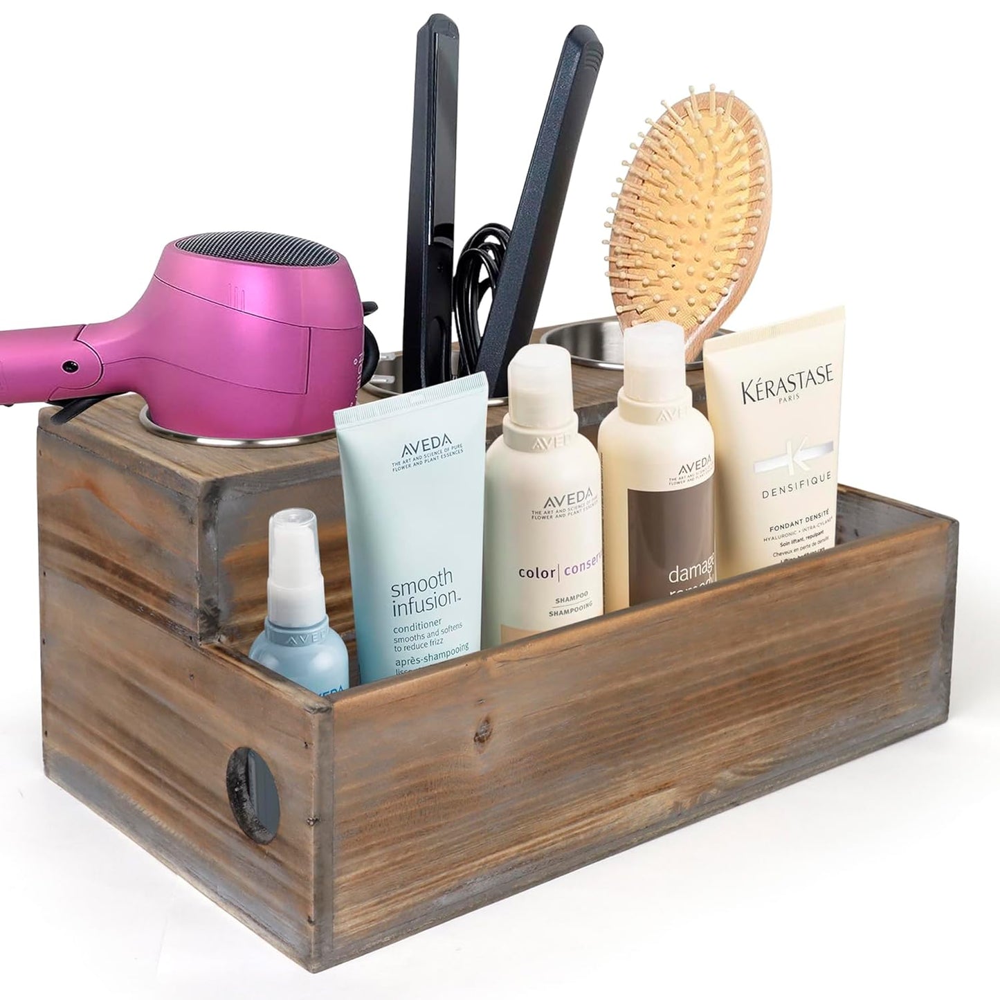 Natural Wood Hair Dryer Holder - Elegant Organizer