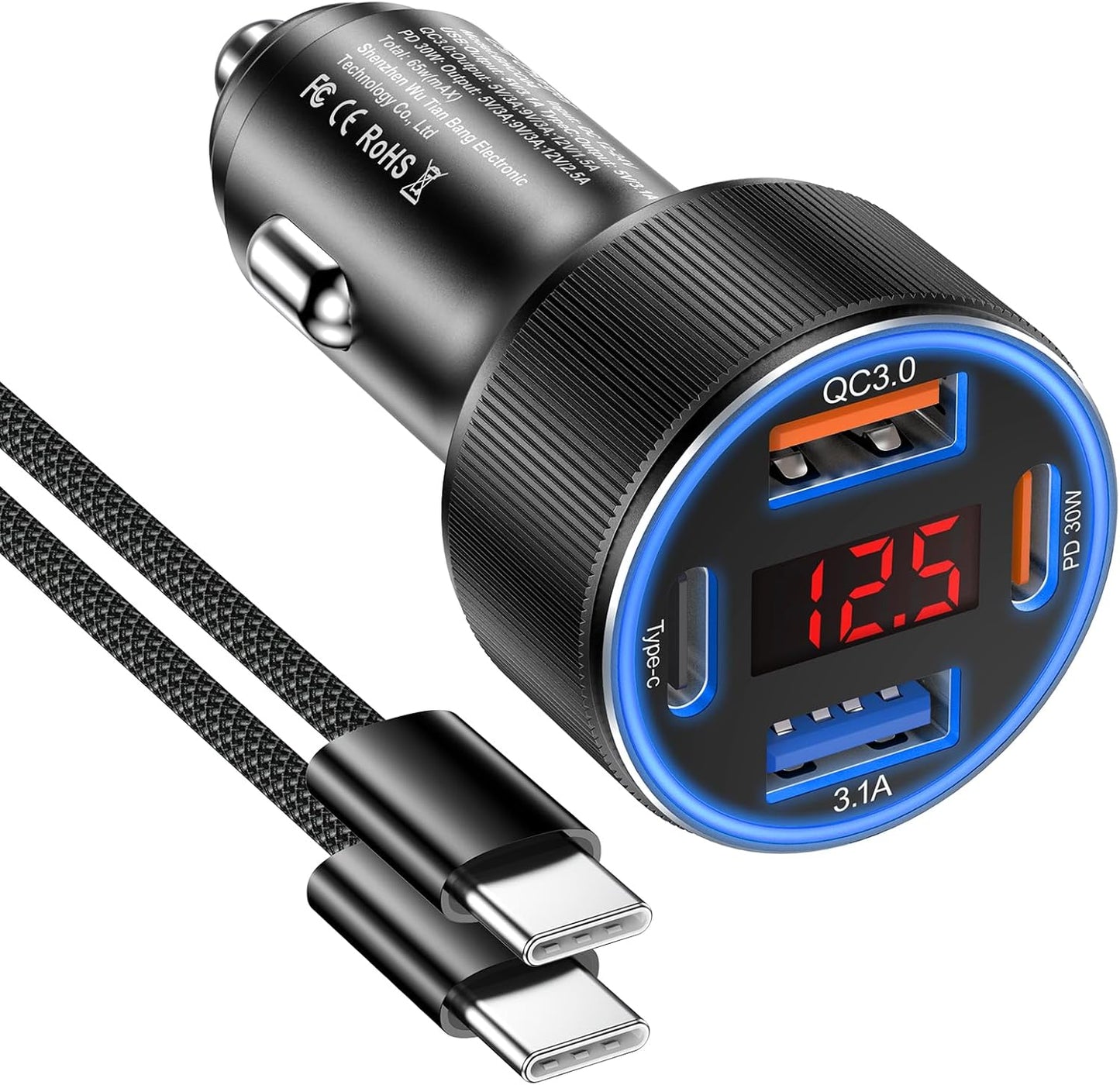 4-Port Fast Car Charger for iPhones & Androids