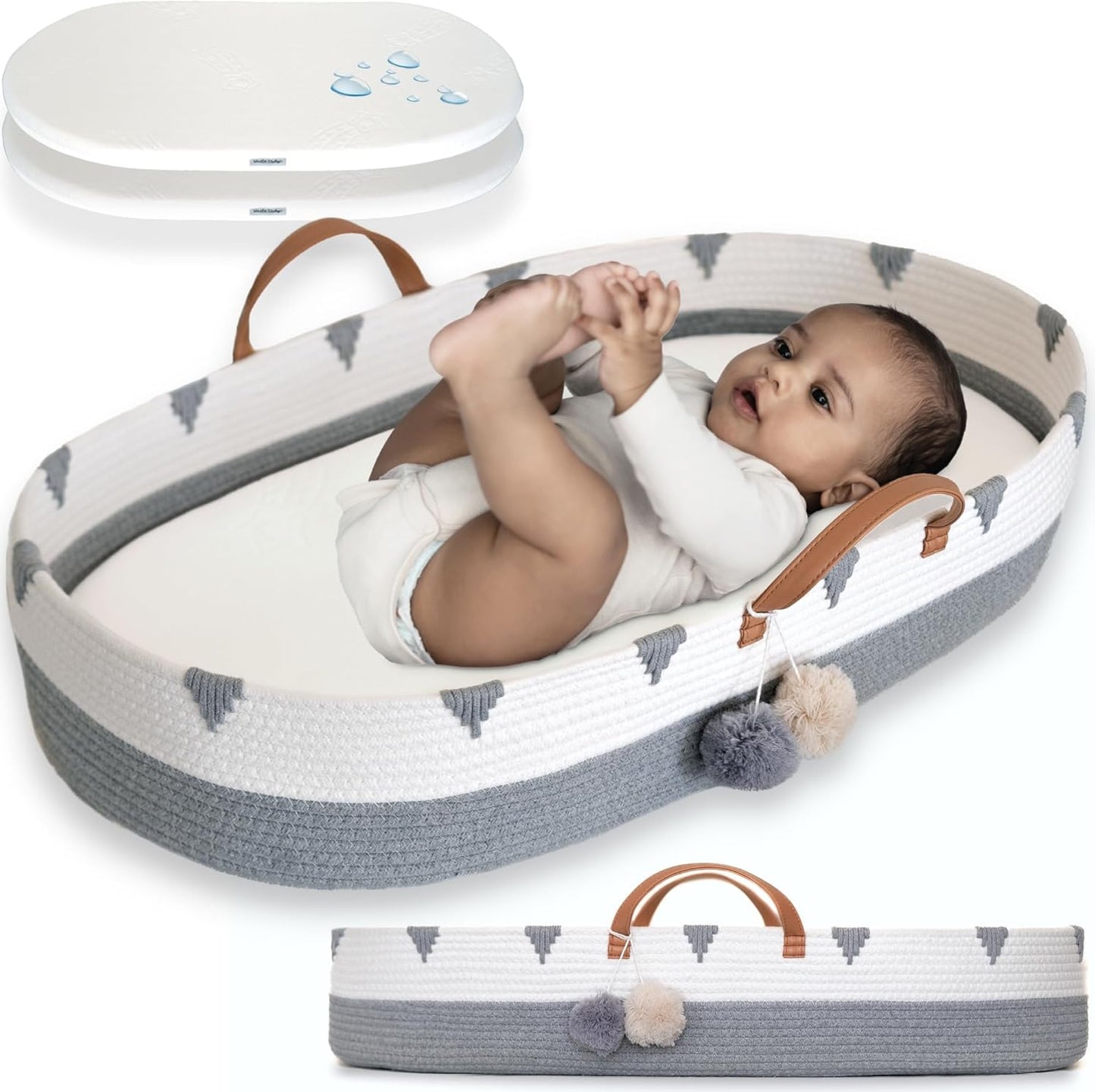 Vesta Baby Woven Cotton Rope Moses Basket for Easy Diaper Changes