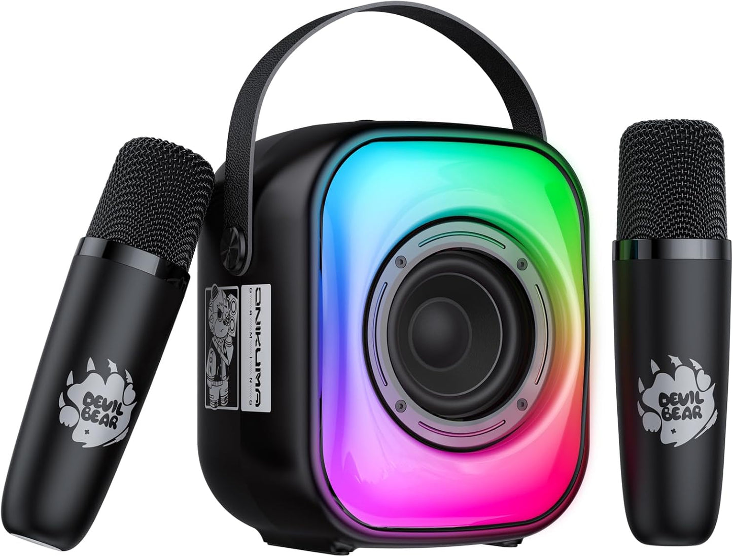 Portable Karaoke Set: Dual Wireless Mics, LED Lights
