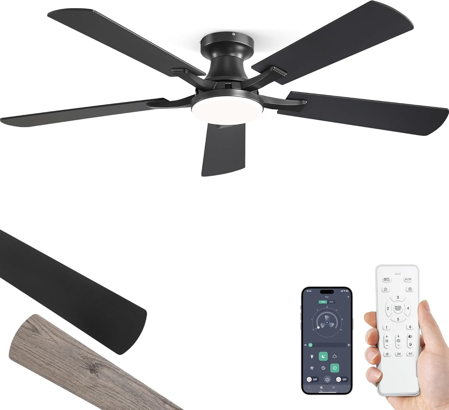 52 Inch Ceiling Fan with Light and Remote Control for Home