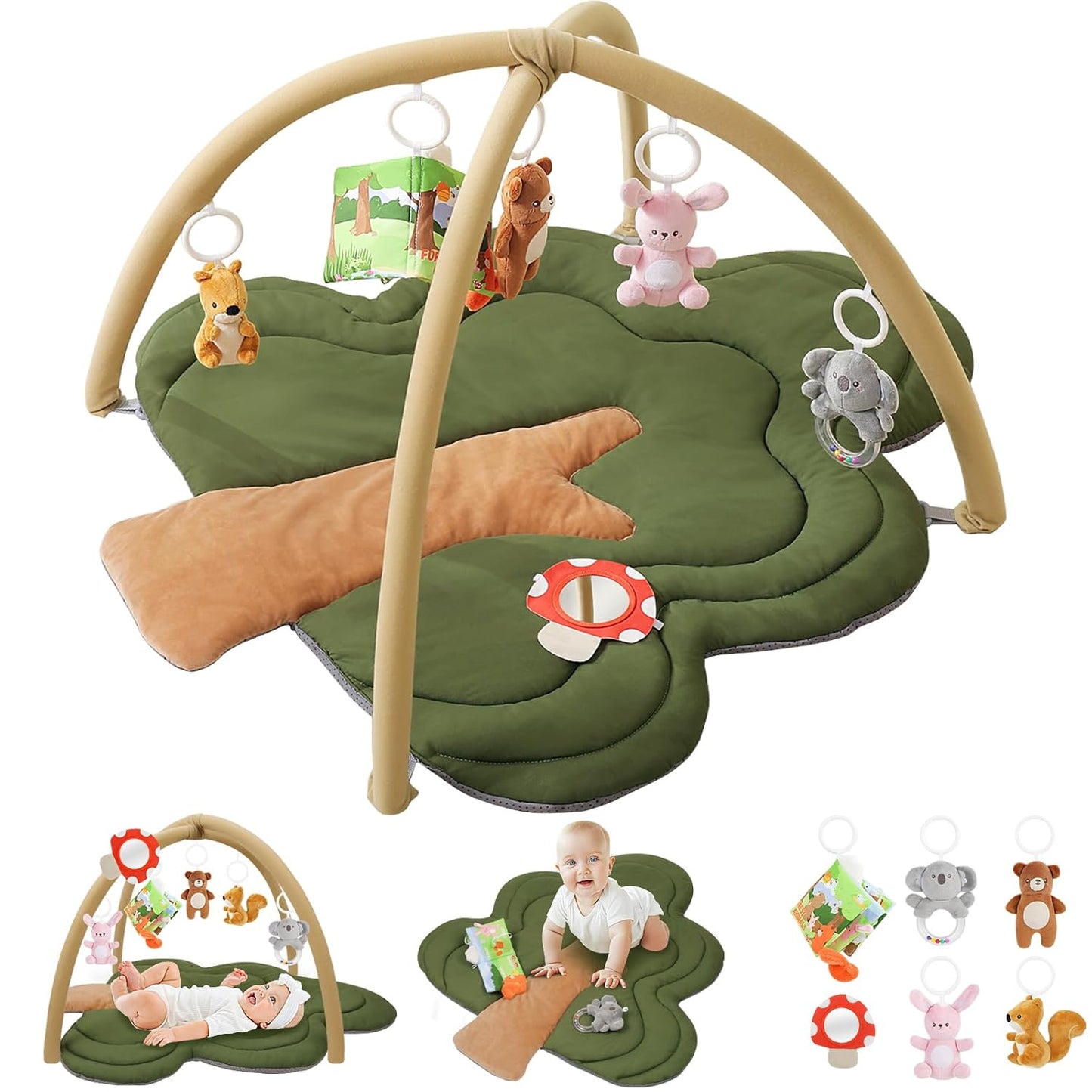PIIKAGO Baby Play Gym: 6 Toys, Plush Mat, Tummy Time