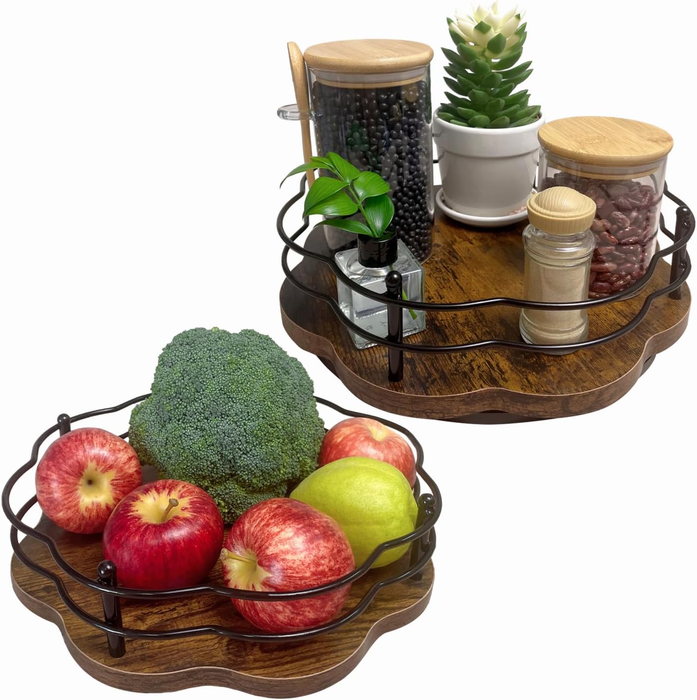 2 Pack 11in & 12in Wooden Lazy Susan Turntable for Organization