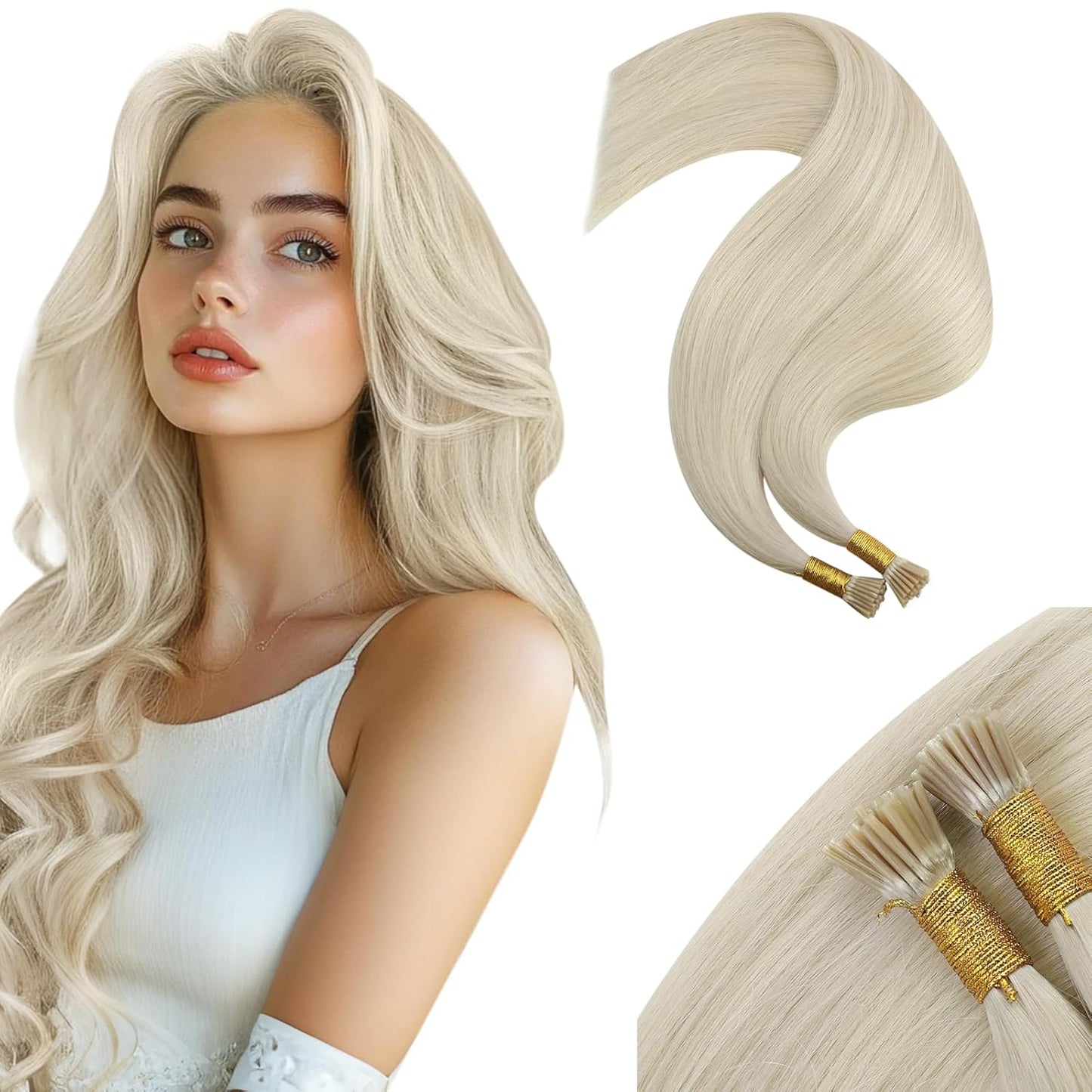 Moresoo I Tip Hair Extensions for Stunning Platinum Blonde Looks