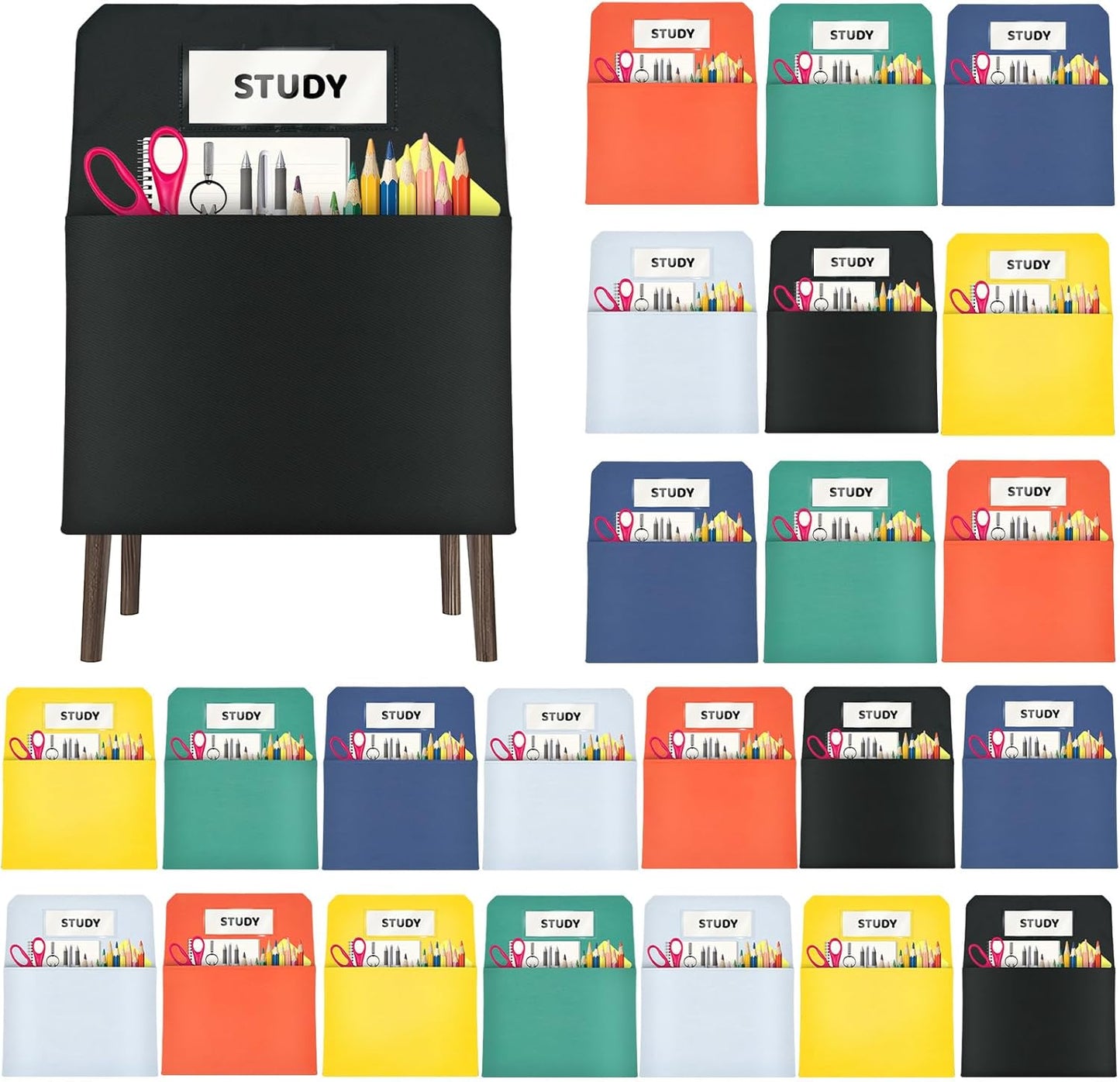 24 Pack Chair Pockets for Classrooms - Durable Storage Solution