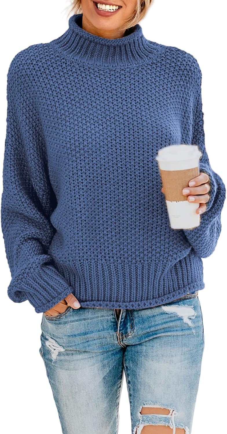 Dokotoo Womens Turtleneck Balloon Sleeve Sweater for Winter