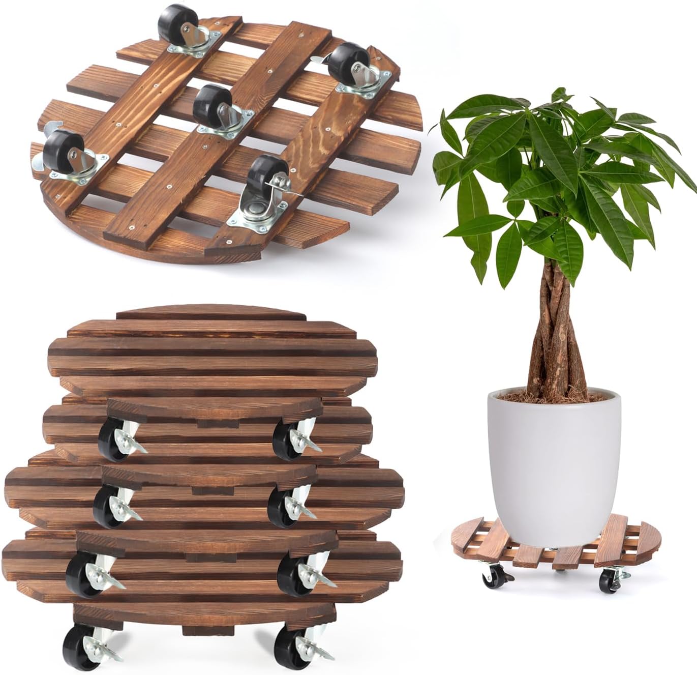 4 Pack Plant Caddy with 5 Wheels for Heavy Duty Use