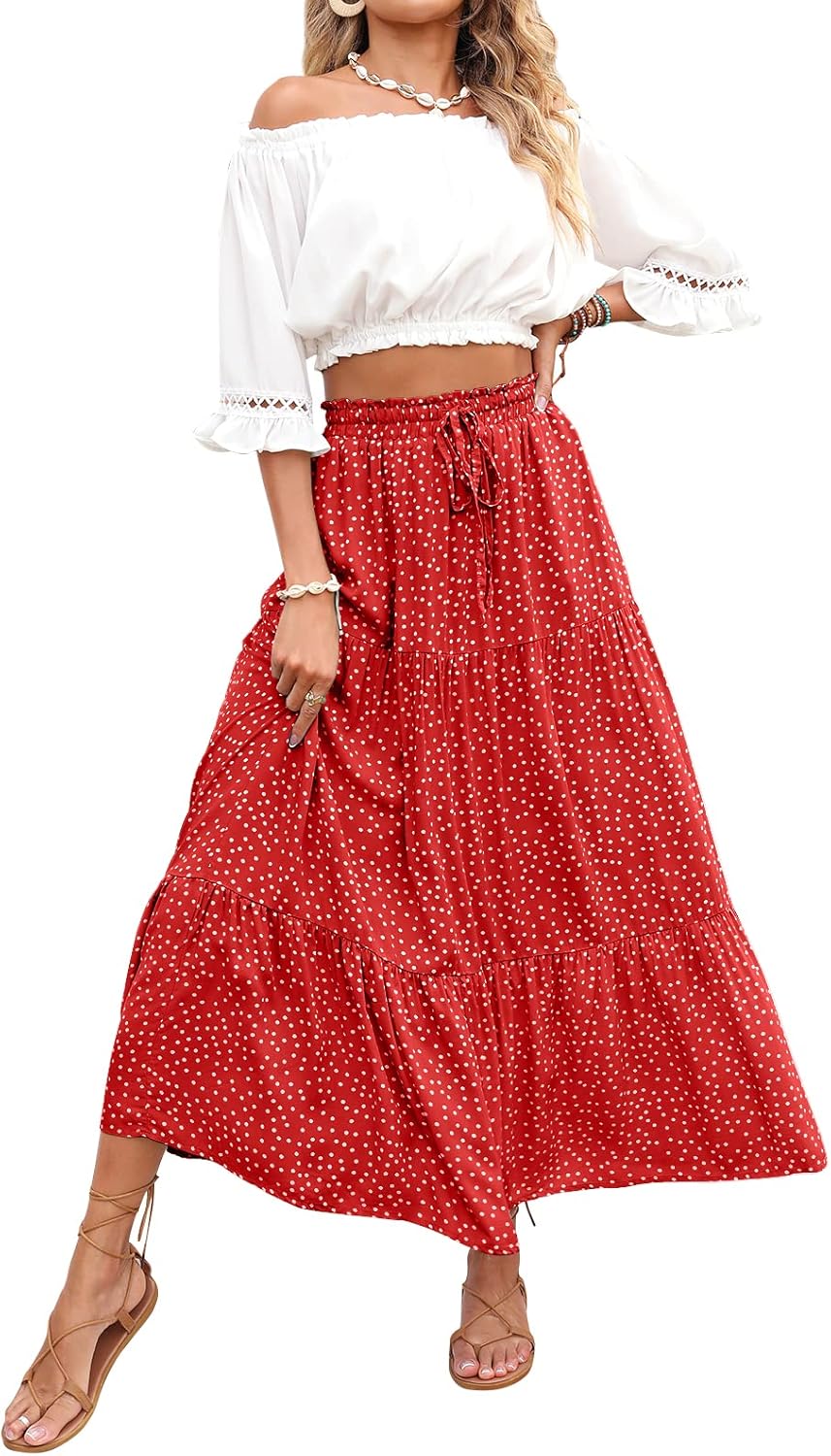 ZESICA Women's Bohemian Floral Printed A Line Maxi Skirt