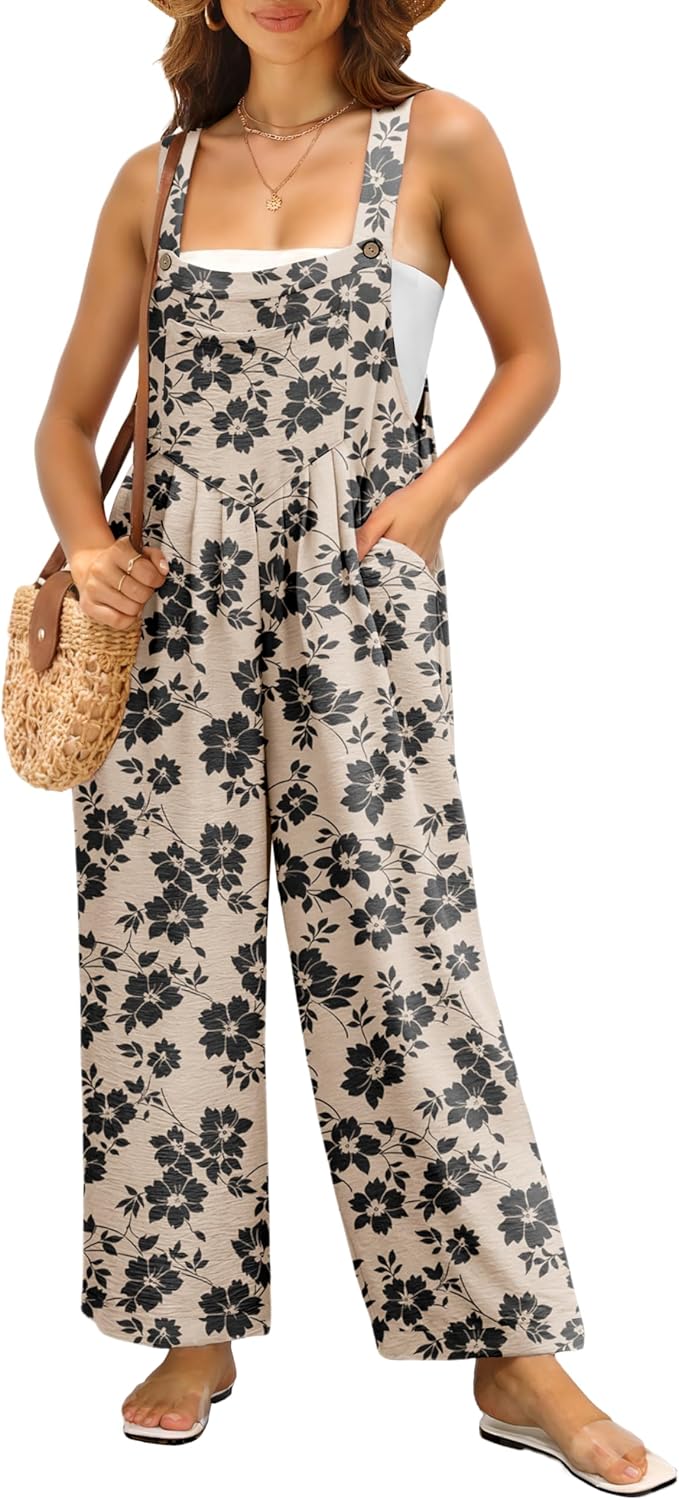 IWOLLENCE Women's Summer Jumpsuits Boho Wide Leg Overalls