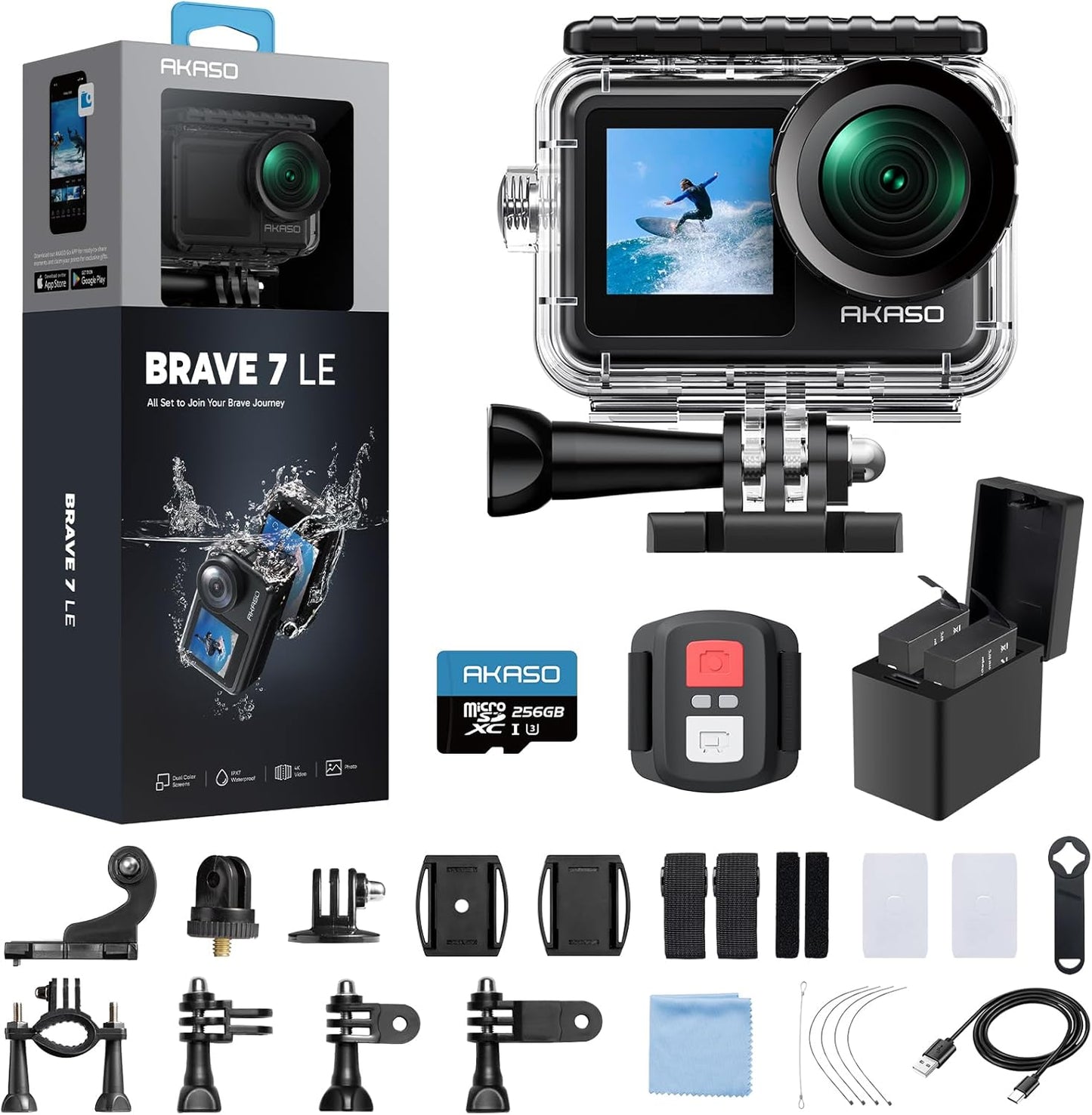 AKASO Brave 7 LE 4K Action Camera Bundle