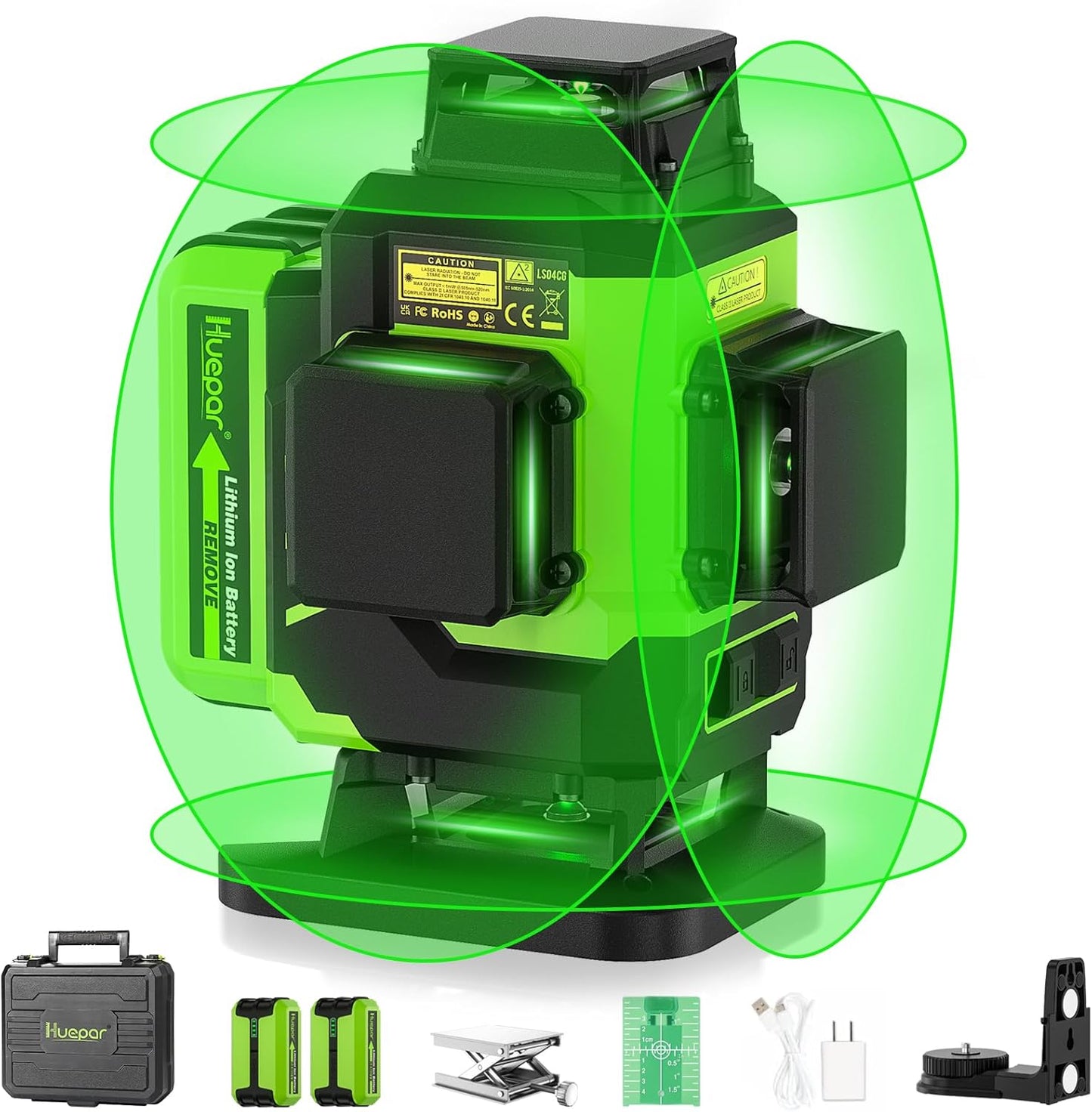 Huepar Laser Level 4D Cross Line Tool with Green Beam Technology