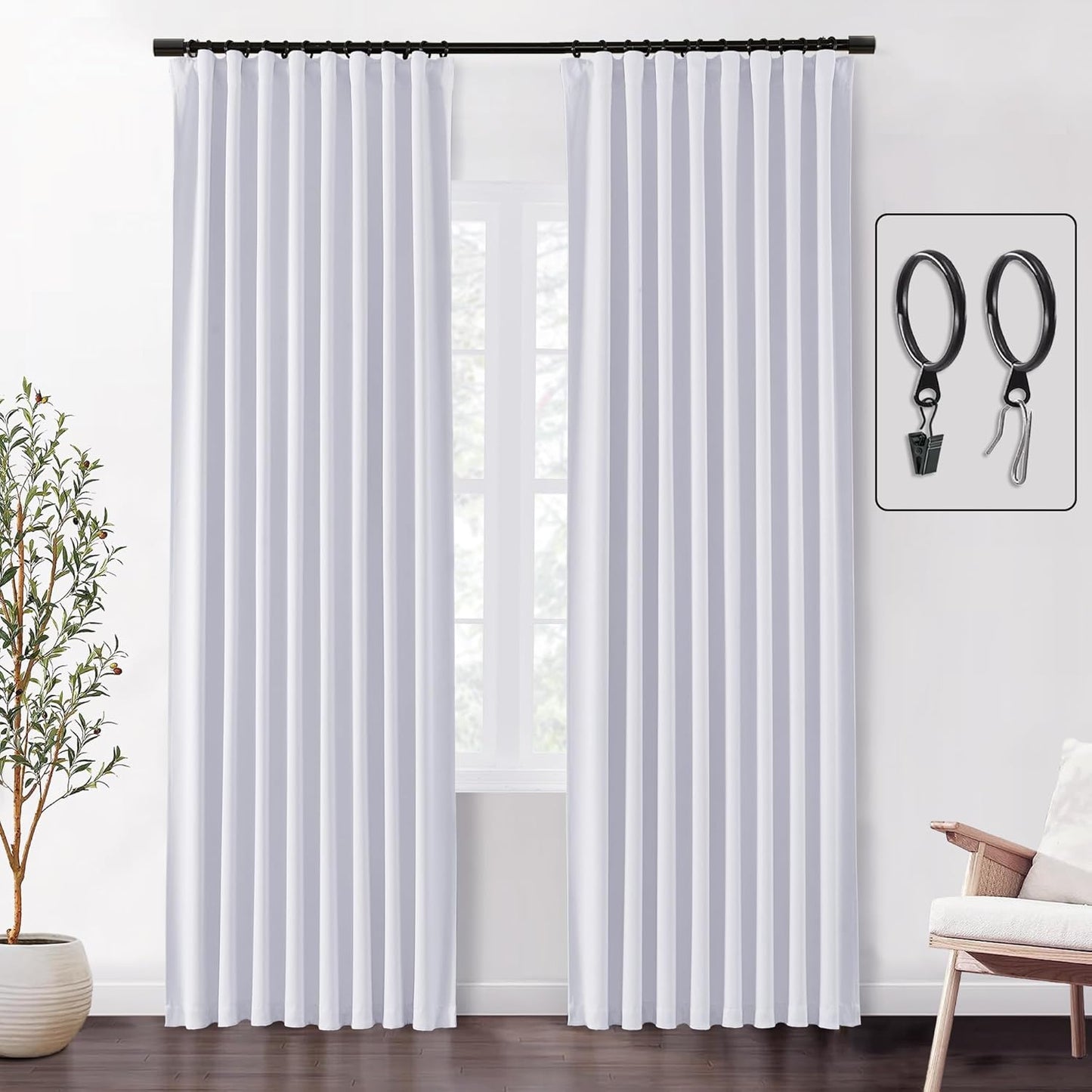 SHINELAND White Blackout Curtains for Living Room and Bedroom