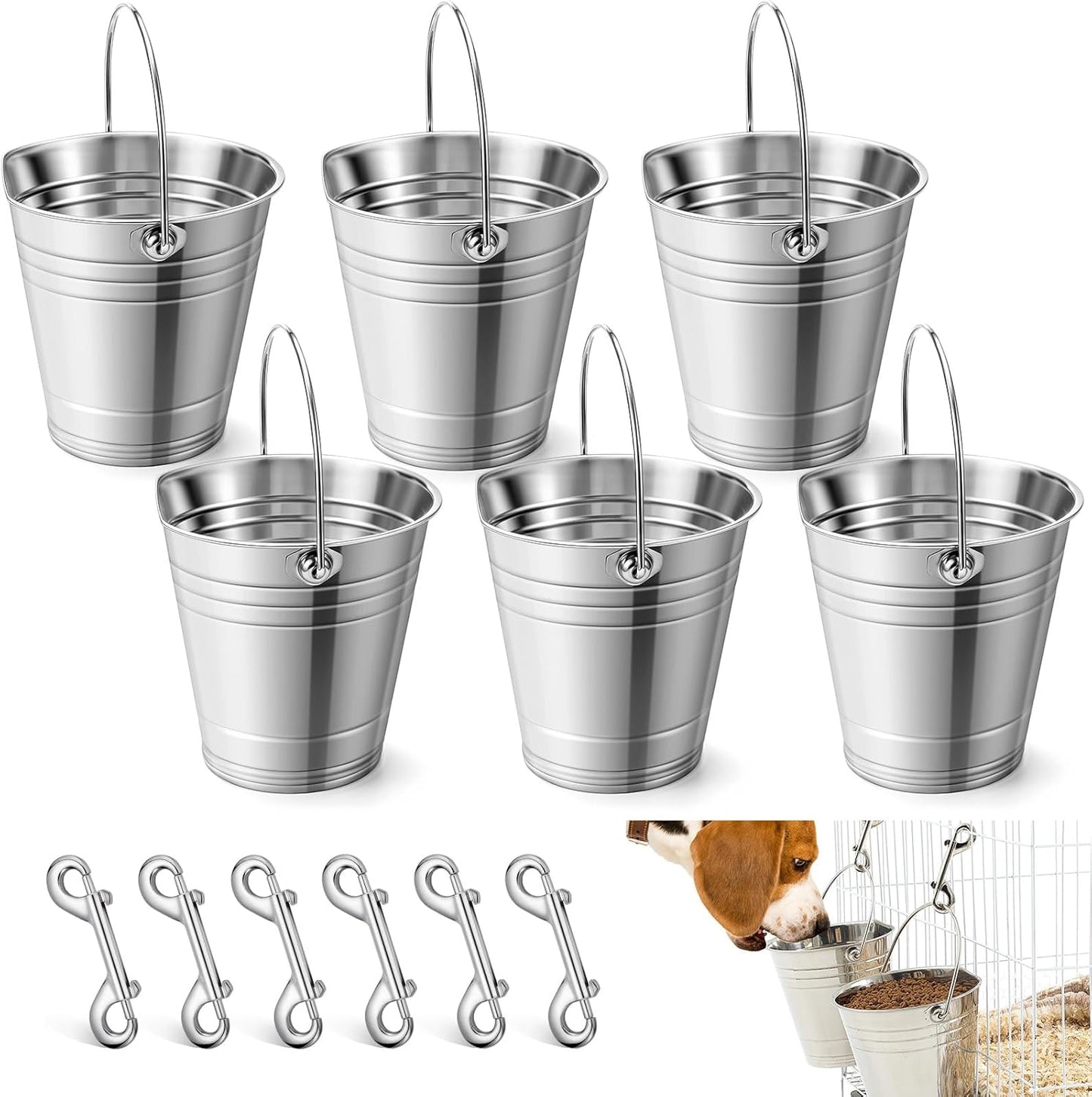 Durable 2 Quart Stainless Steel Flat Side Bucket Set for Pets