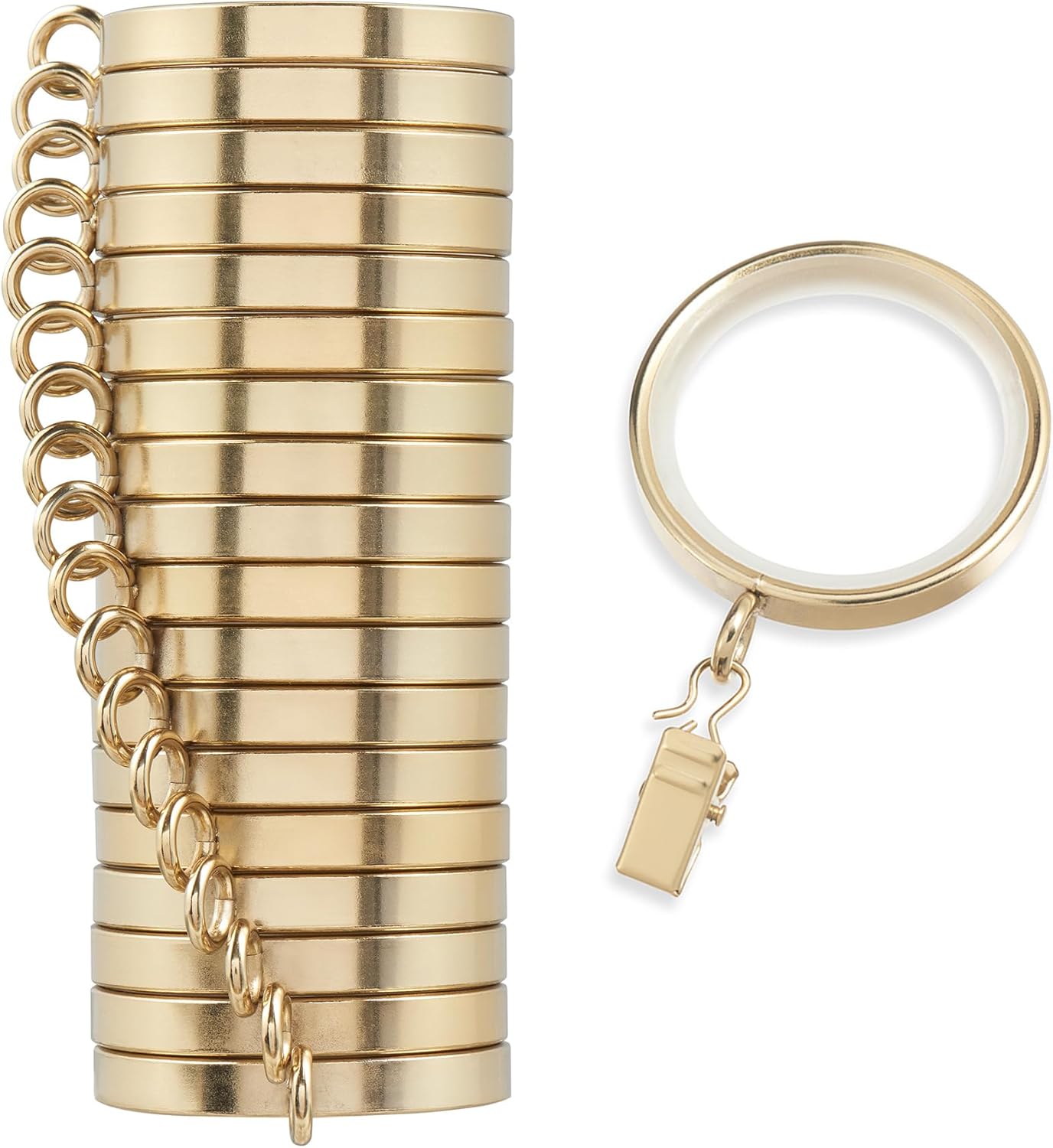 Easy Glide 18ct Curtain Rings - Smooth Nylon Clips - 2 Brushed Gold - MODE