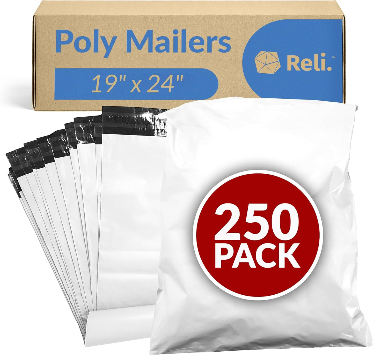 Reli Poly Mailers 19x24 - 250 Bulk Shipping Bags for Secure Transport