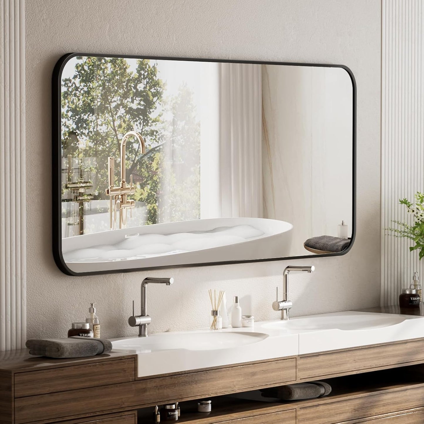 BEAUTYPEAK Black Rectangular Bathroom Mirror - Stylish and Durable