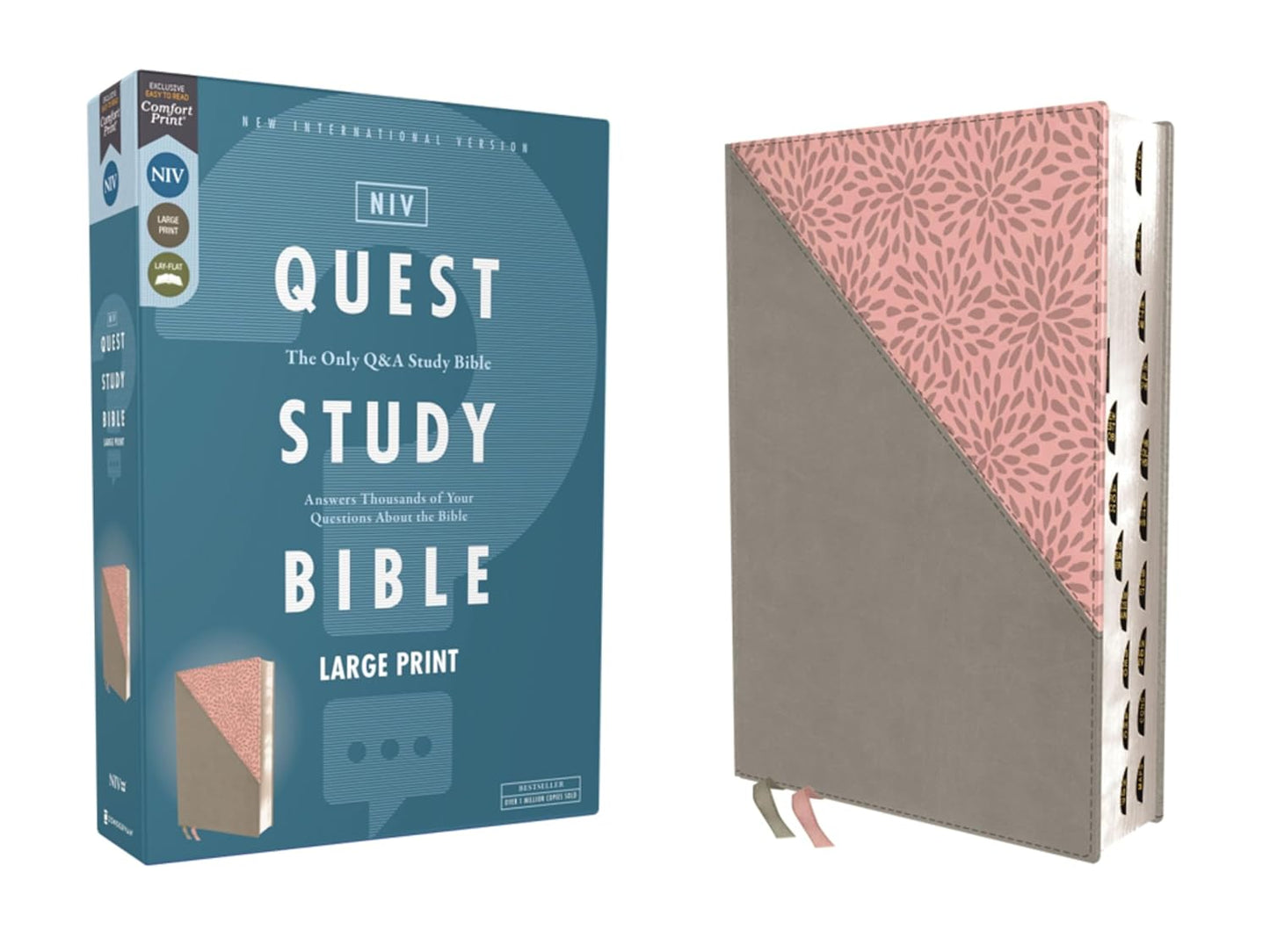 NIV Quest Study Bible Large Print Leathersoft Gray Pink Indexed
