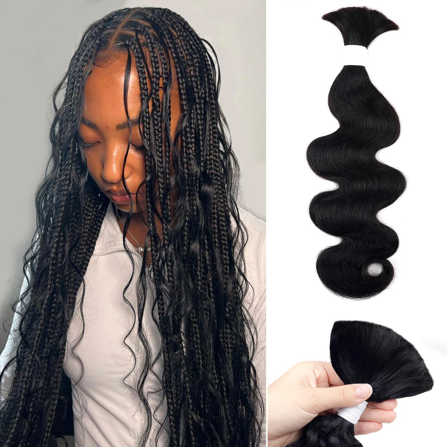 Natural Black Body Wave Curly Bulk Human Braiding Hair 20 Inch