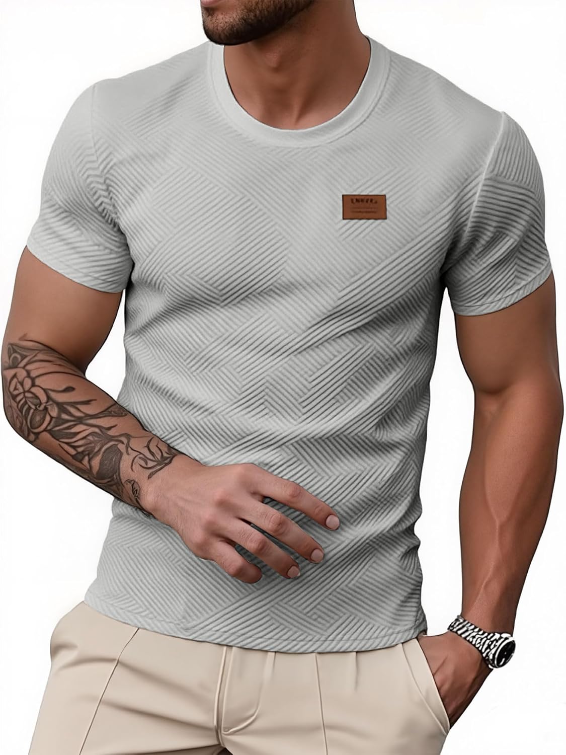 UOUA Geometric Texture Crewneck Sweatshirt