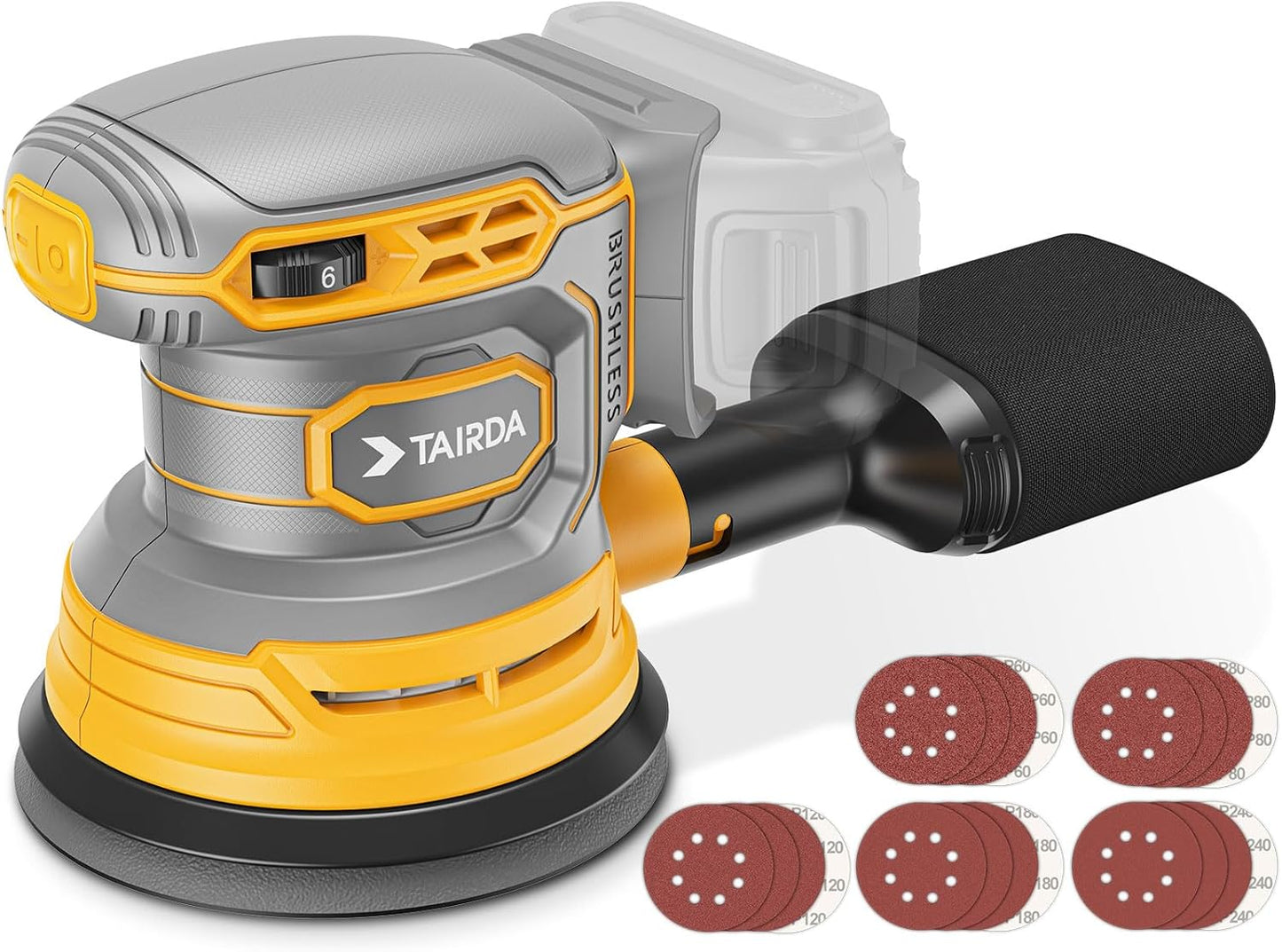 Cordless Random Orbital Sander with Dust Collector and 20Pcs Sandpaper