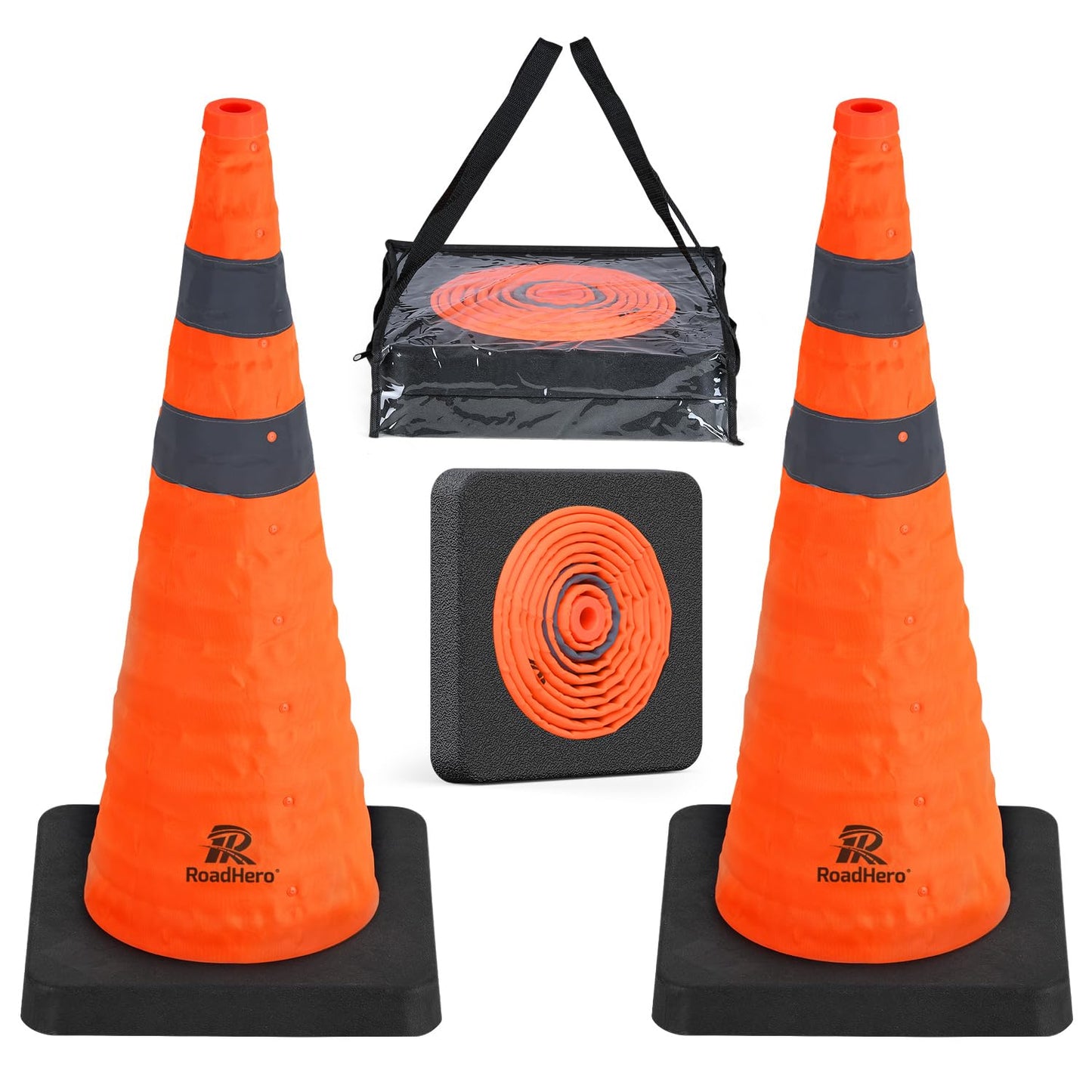 RoadHero 28 Inch Collapsible Traffic Safety Cones for Road Use