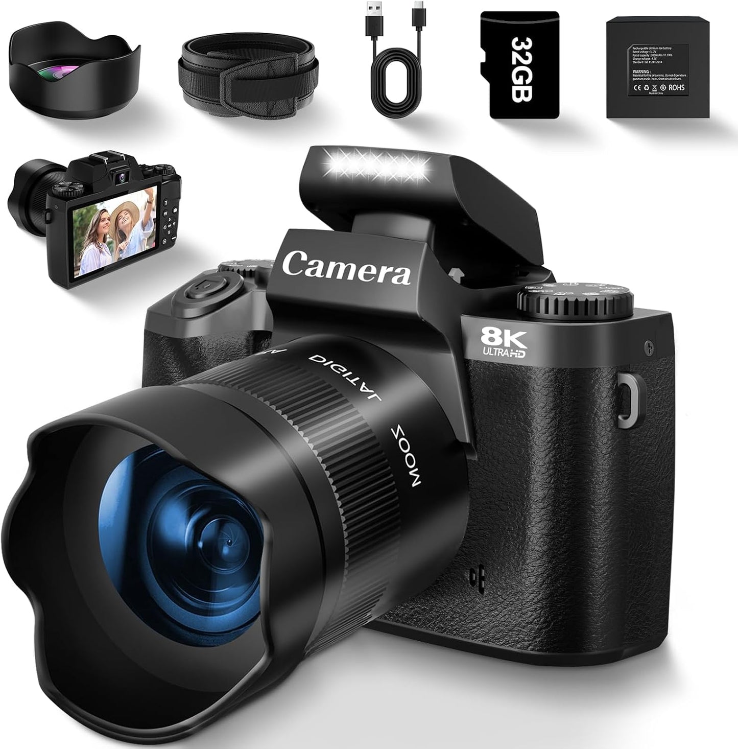 Ultimate Vlogging 8K Camera Kit - Autofocus, WiFi, Dual-lens, 32GB TF Card