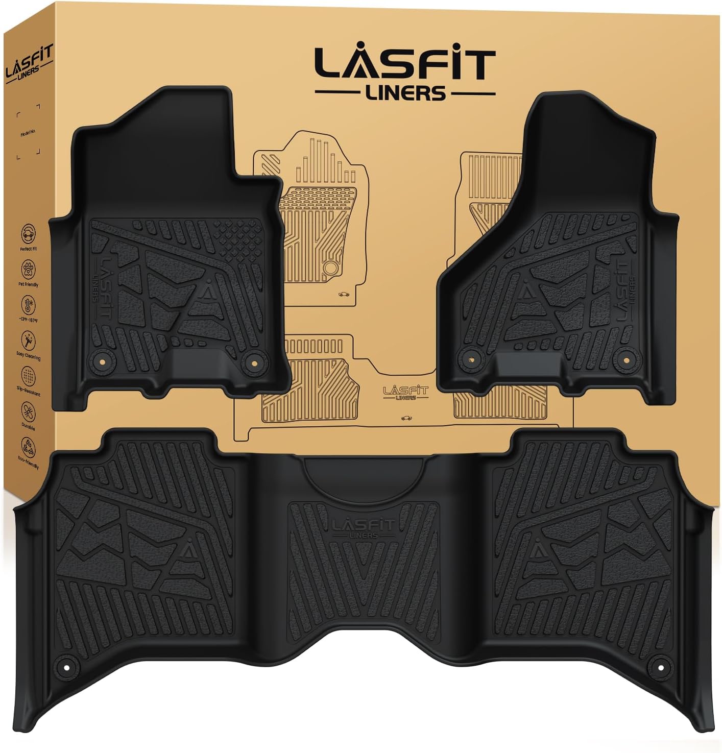 LASFIT Floor Mats for 2019-2024 Ram 2500/3500 Crew Cab