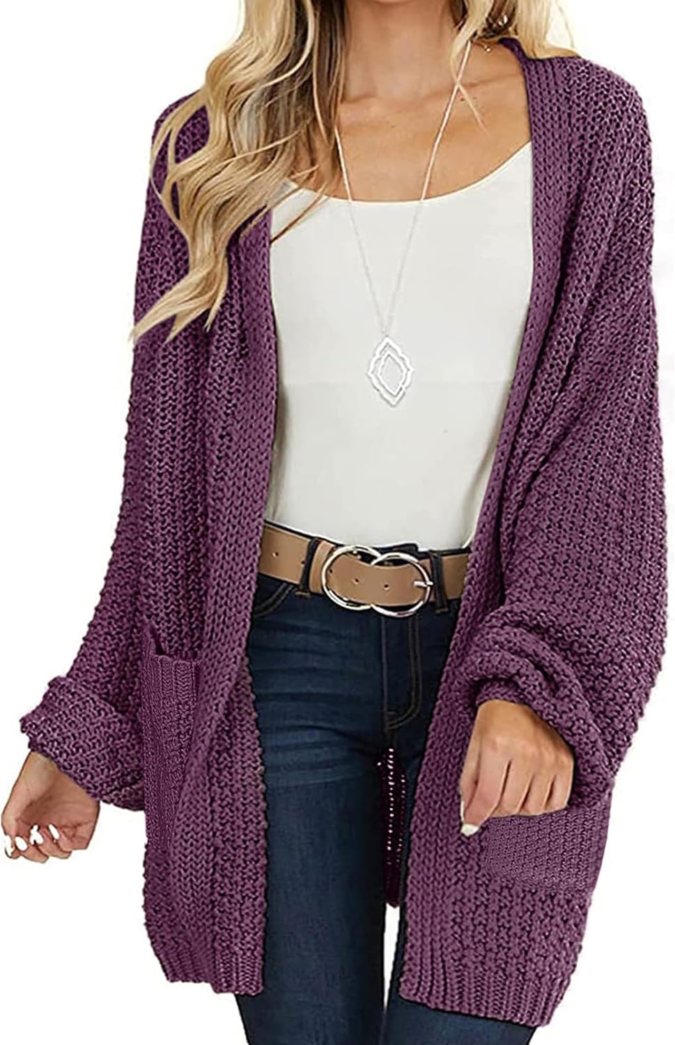 MEROKEETY Women's Open Front Chunky Knit Sweater Cardigan