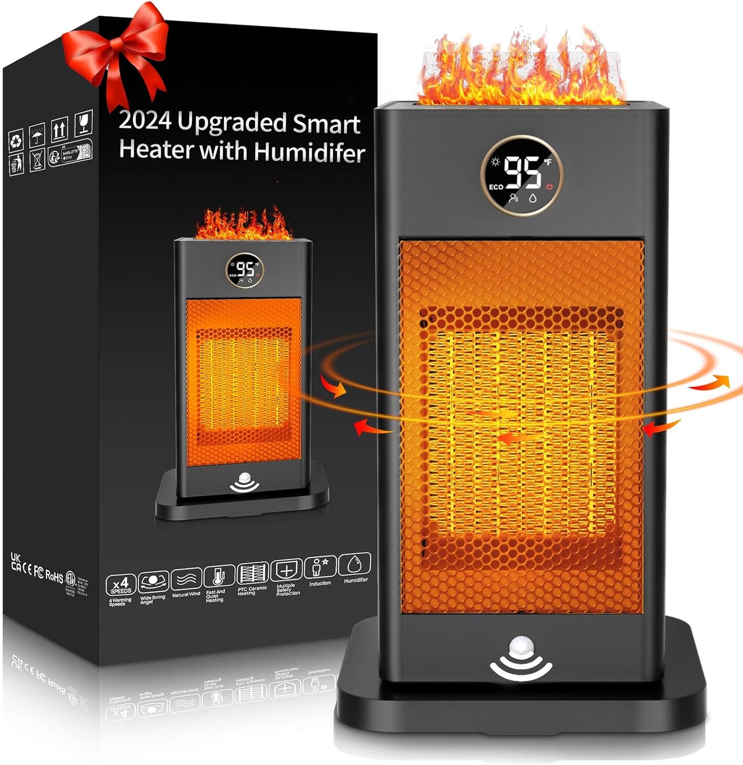 Efficient 1500W Space Heater with Humidifier & 3D Flame Effect