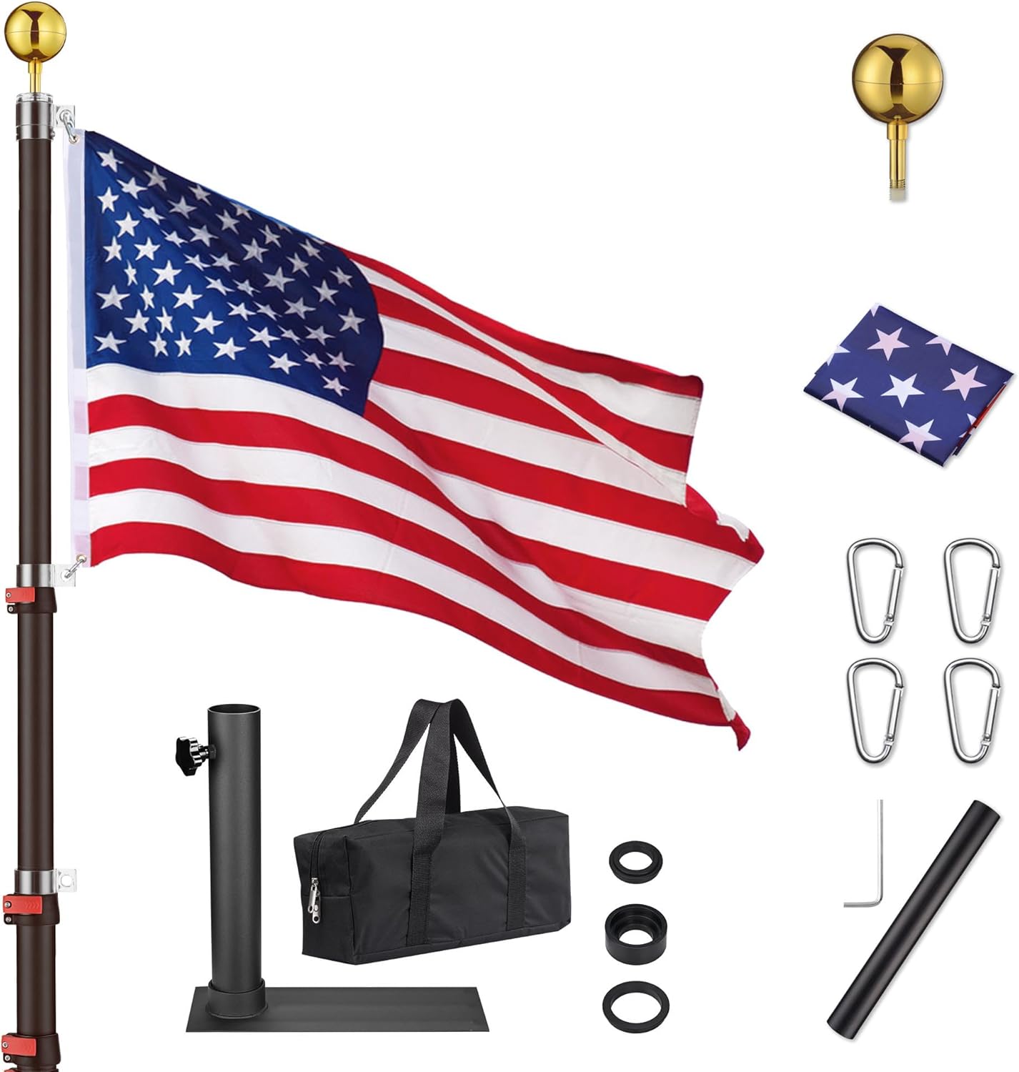 Yescom EZ GO 25ft Portable Telescopic Tailgate Flag Pole Kit