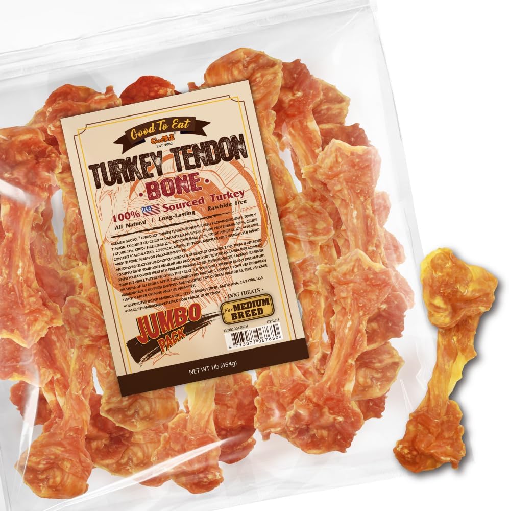 Gootoe Turkey Tendon Dog Treats for Medium Dogs - 1 lb Bag