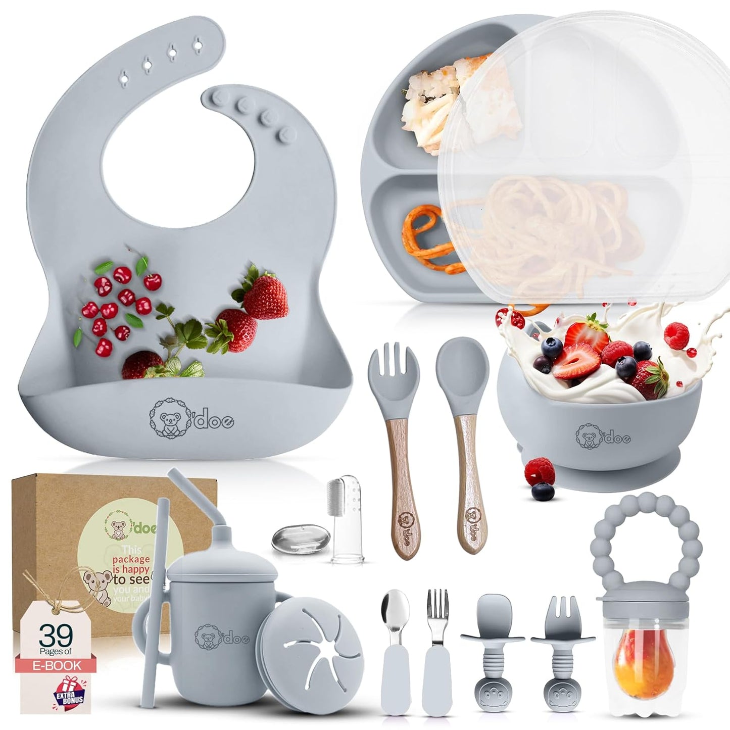 O'doe 17-Piece BPA-Free Silicone Baby Feeding Set for Fun Meals