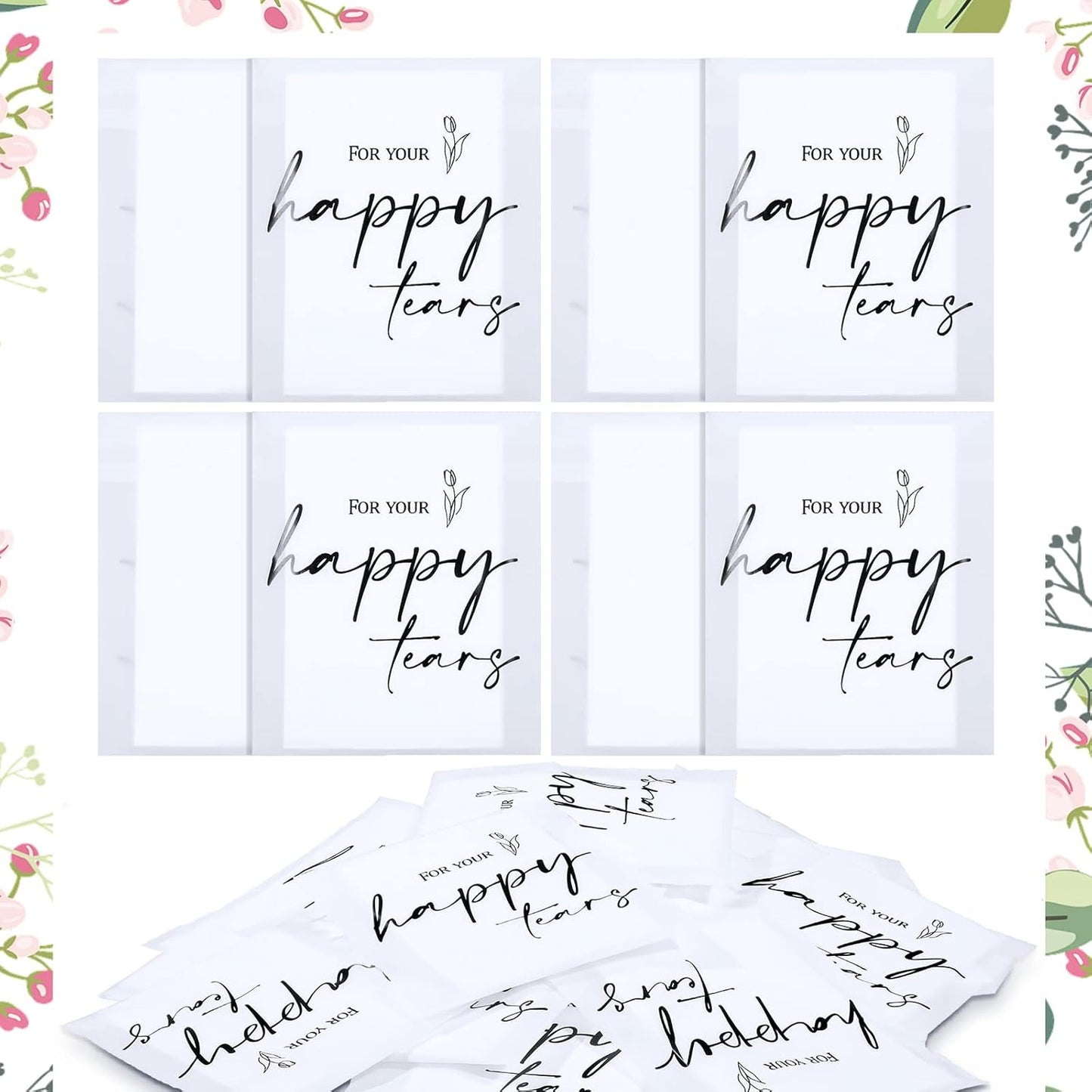 Happy Tears Tissue Packs for Wedding Guests - 180 Bulk Packs