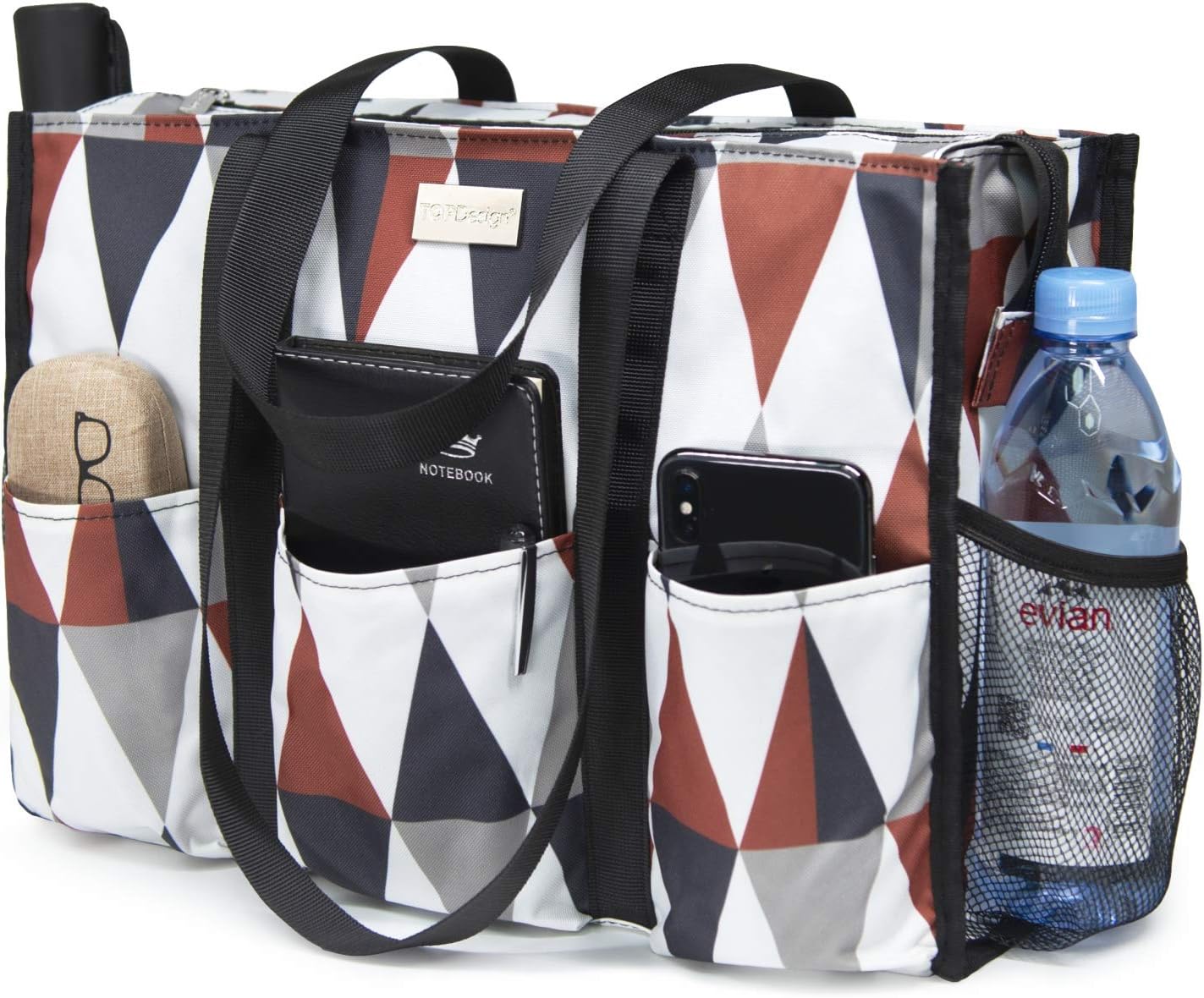 Utility Water Resistant Tote Bag with 13 Pockets for Women