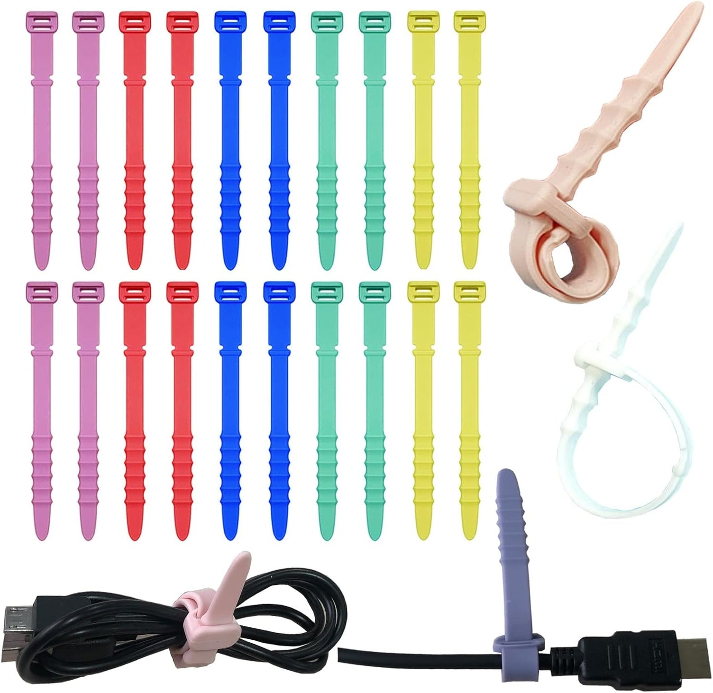 20pc Reusable Silicone Zip Ties: Easy Wire Management Solution by GELIAL
