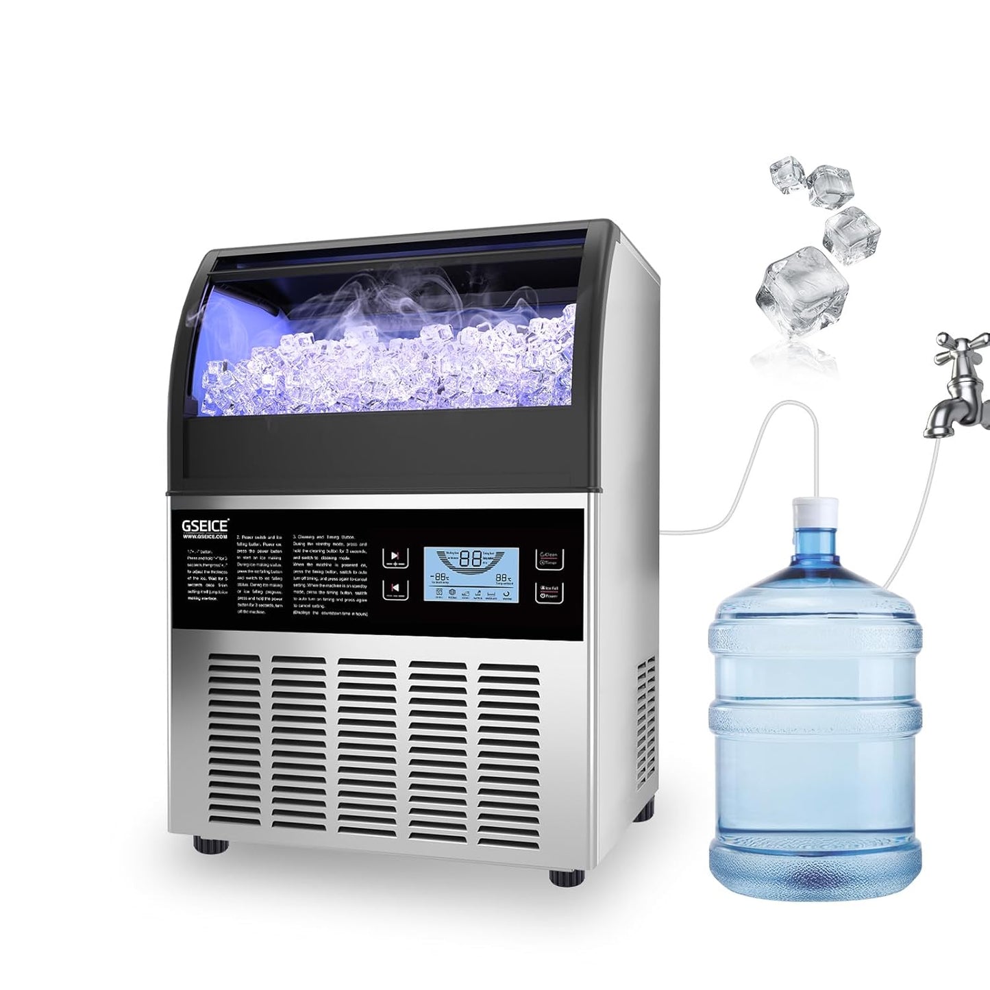 200lbs Stainless Steel Ice Maker - 90 Cubes/12 Min! GSEICE