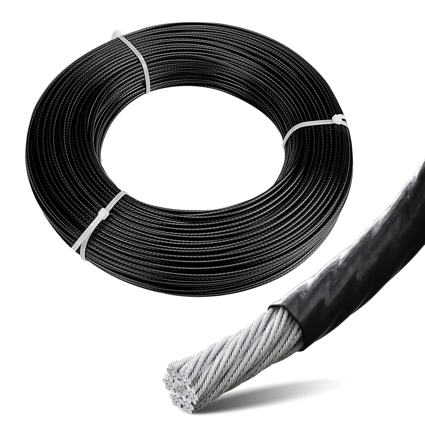 Muzata 300ft Black Vinyl Coated Wire Rope for Versatile Use