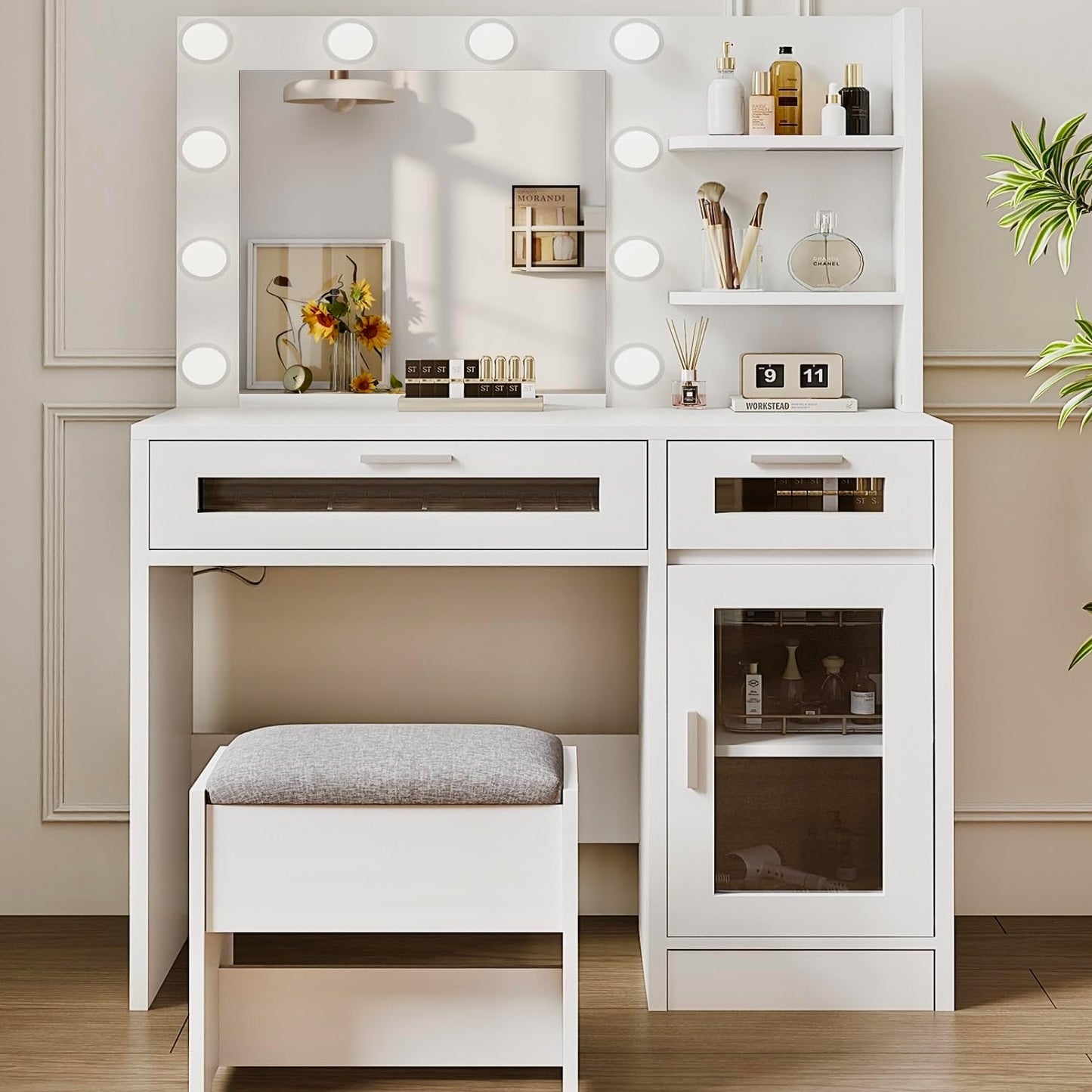 Makeup Vanity Desk Set with Lights and Mirror for Beauty Lovers