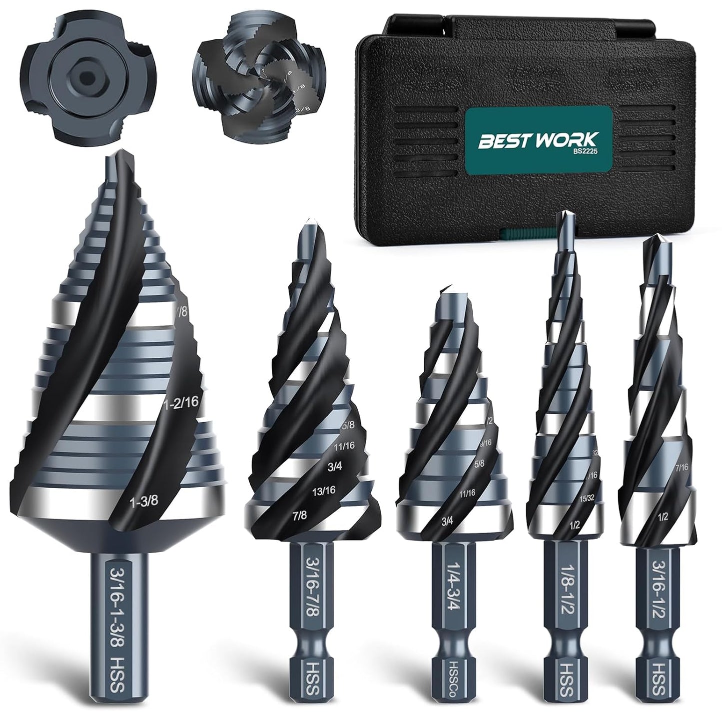 Four Spiral Flute Step Drill Bit Set for Precision Drilling