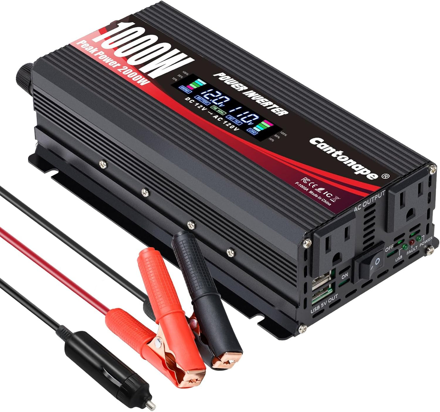 1000W Car Power Inverter with Dual AC Outlets and USB Ports