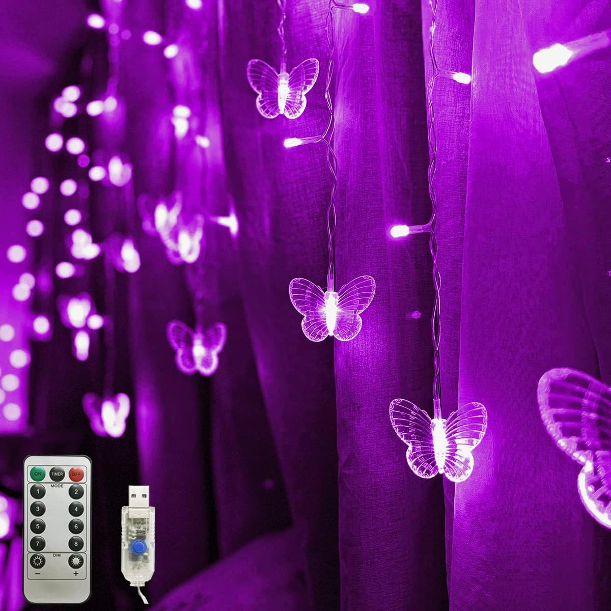 20FT Purple Butterfly Fairy Lights - Remote Controlled