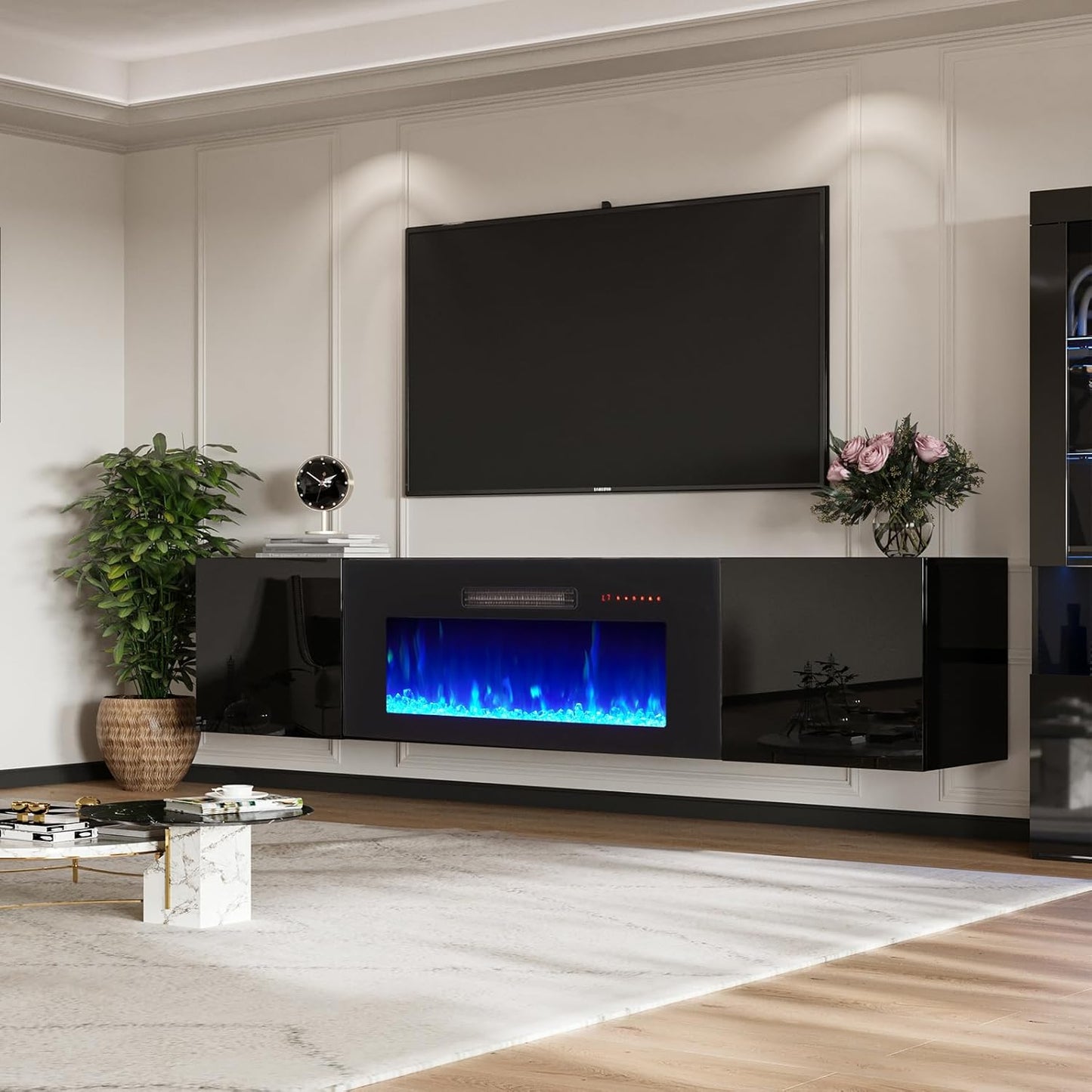 AMERLIFE Floating Fireplace TV Stand with 40 Electric Fireplace