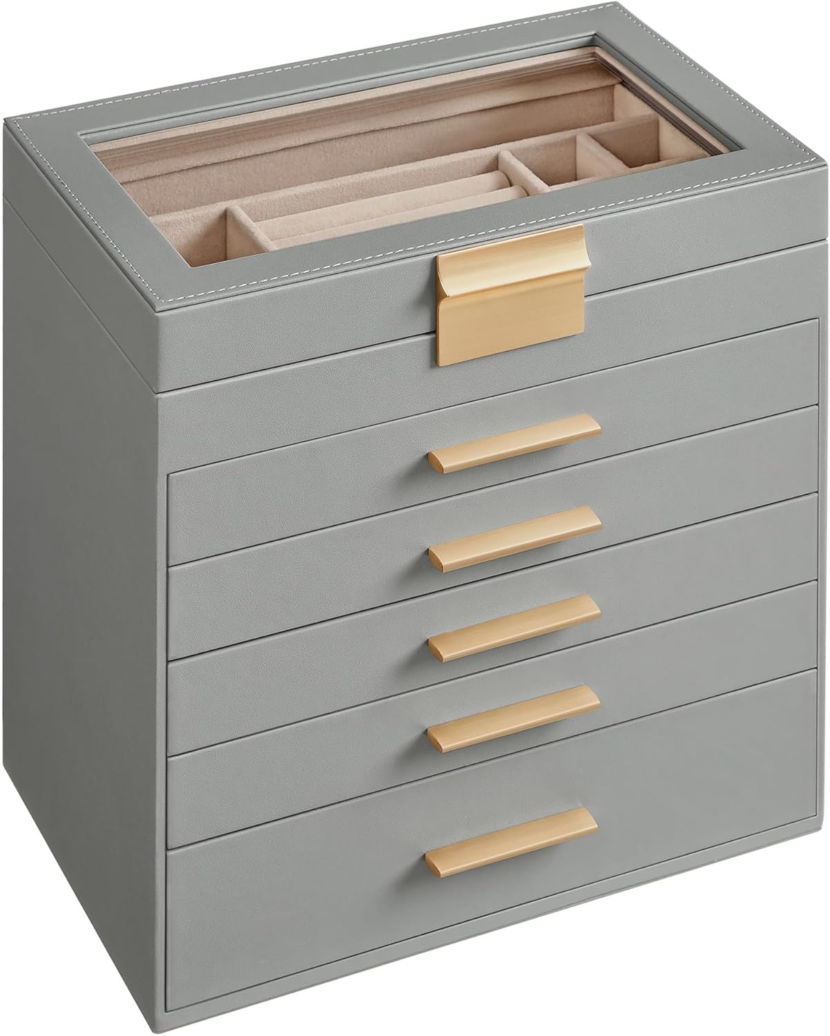 SONGMICS Jewelry Box Organizer with Glass Lid and 6 Layers