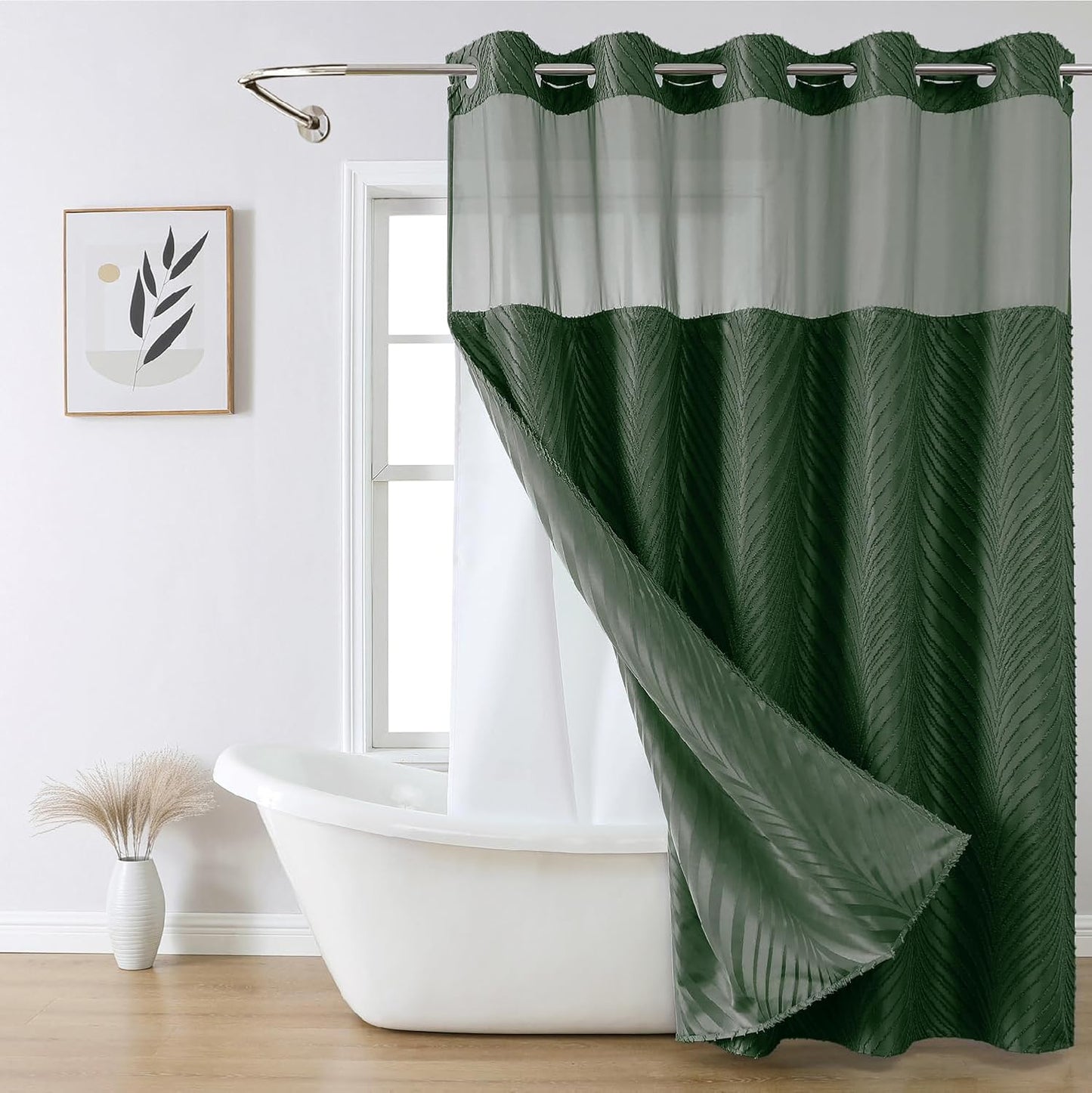 No Hook Shower Curtain and Liner Set for Boho Style Bathrooms