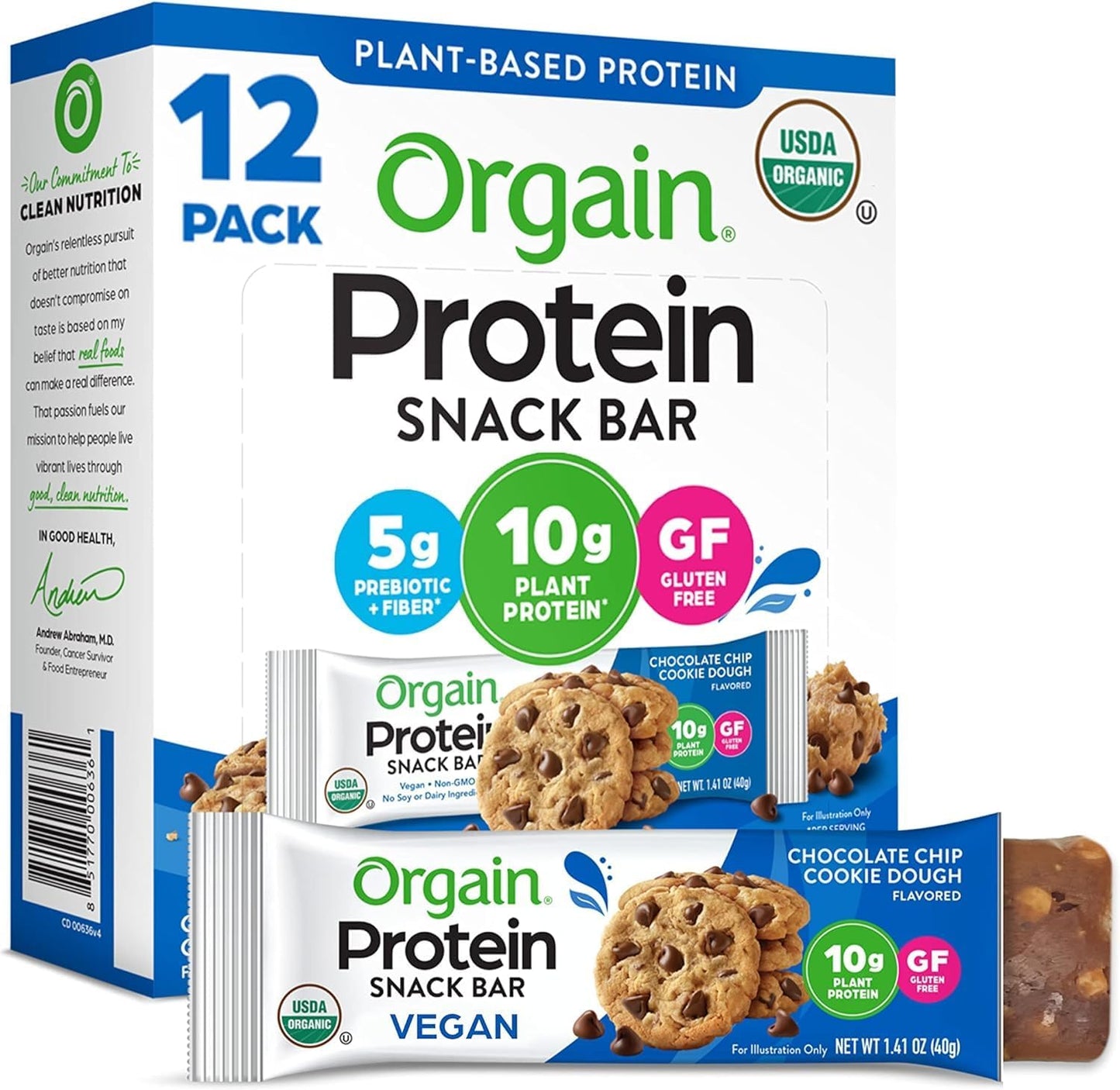 Orgain Vegan Protein Bars - 10g Plant Protein, Low Calorie, Gluten-Free