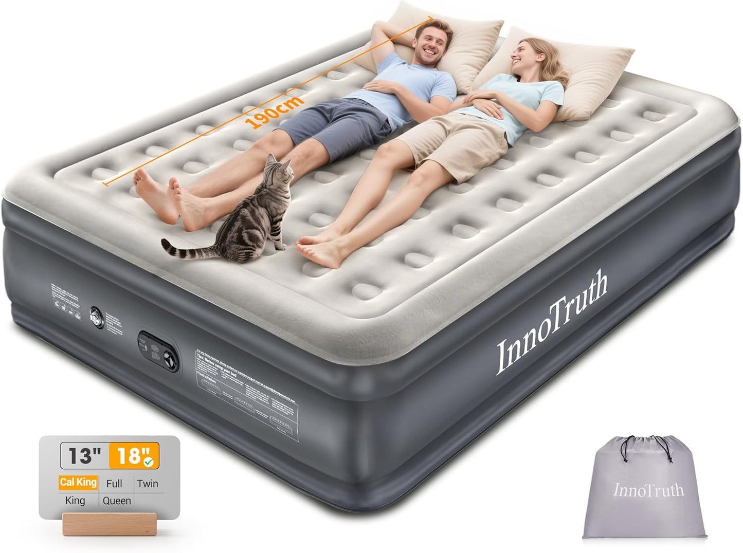 InnoTruth Cal King Size Air Mattress with Built in Pump for Comfort